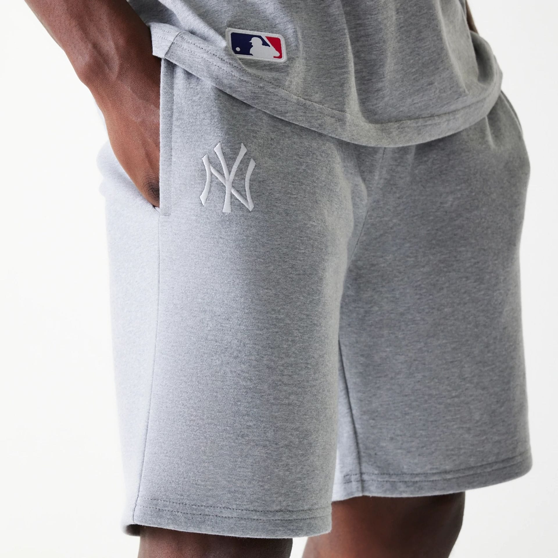 New York Yankees MLB League Essential French Terry Grey Shorts - Image 4