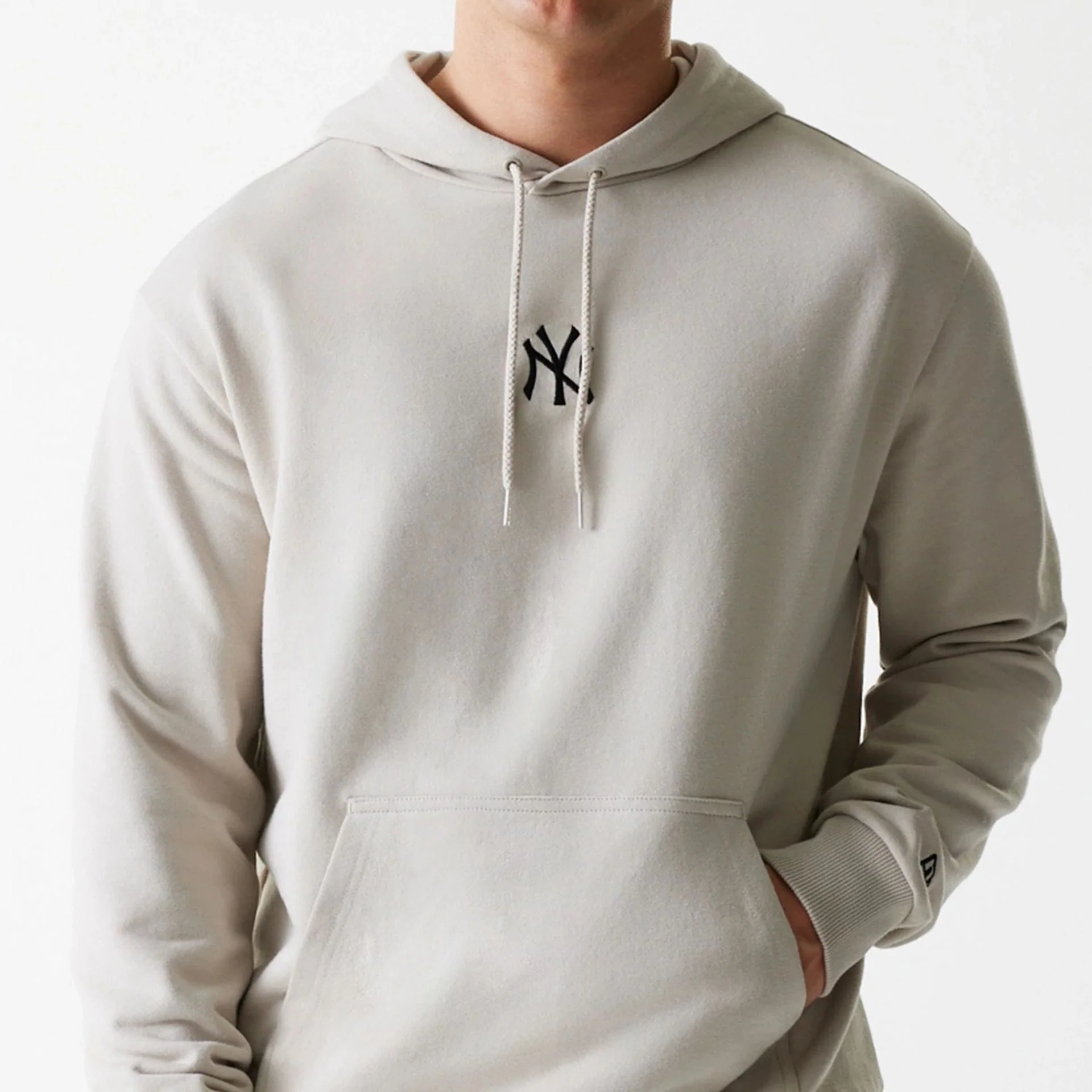 New York Yankees MLB League Essential Midi French Terry Cream Oversized Pullover Hoodie - Image 3