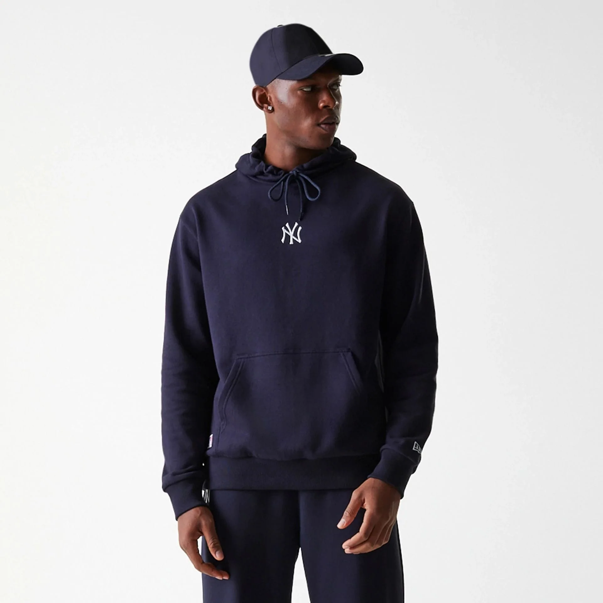 New York Yankees MLB League Essential Midi French Terry Navy Oversized Pullover Hoodie - Image 3