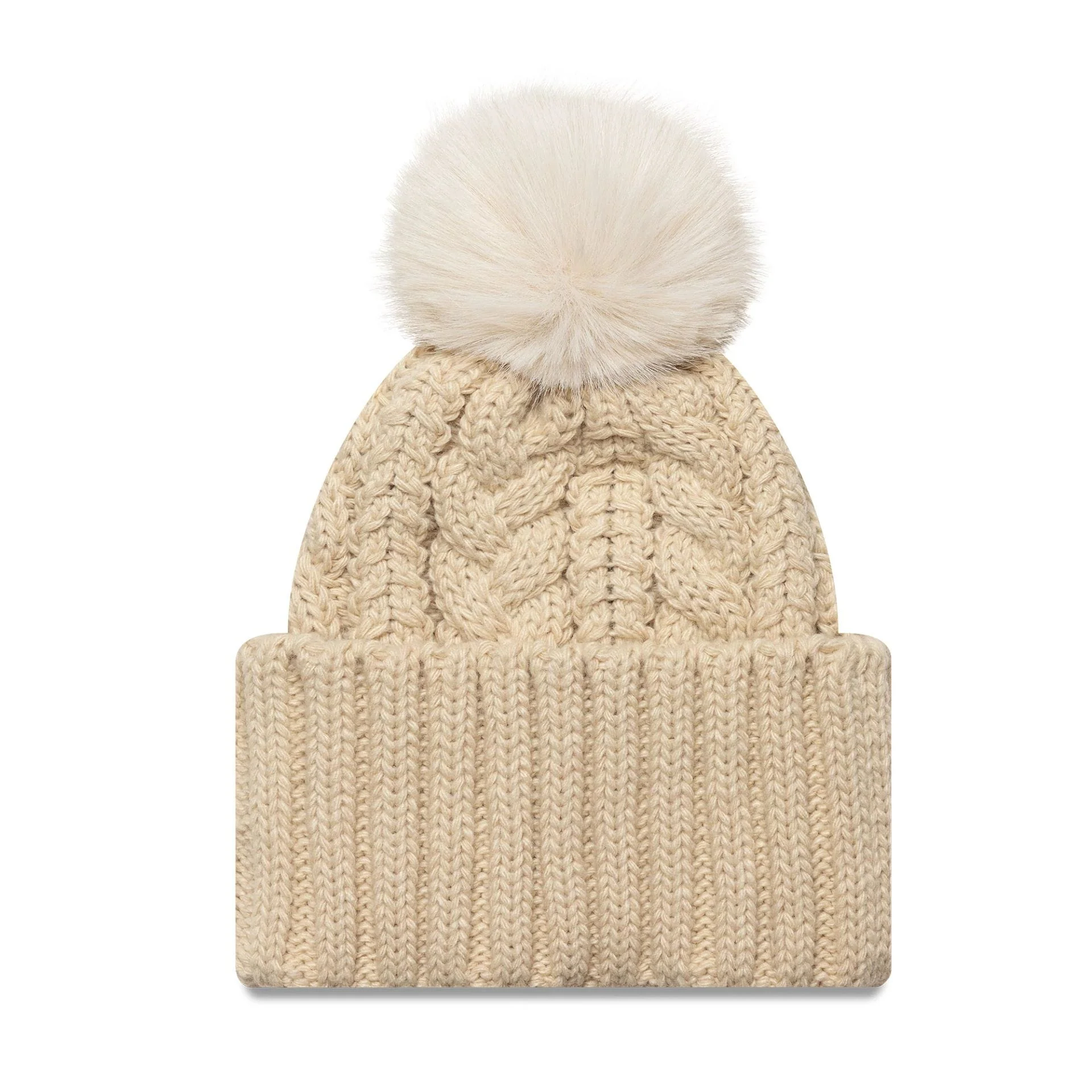New York Yankees MLB Light Beige Cable Knit Beanie Hat - Image 2