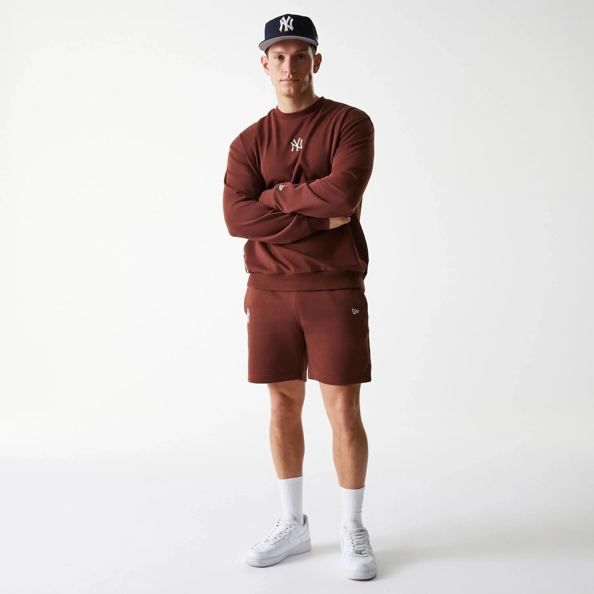 New York Yankees MLB Midi League Essential Brown Oversized Crew Neck Sweater - Image 8