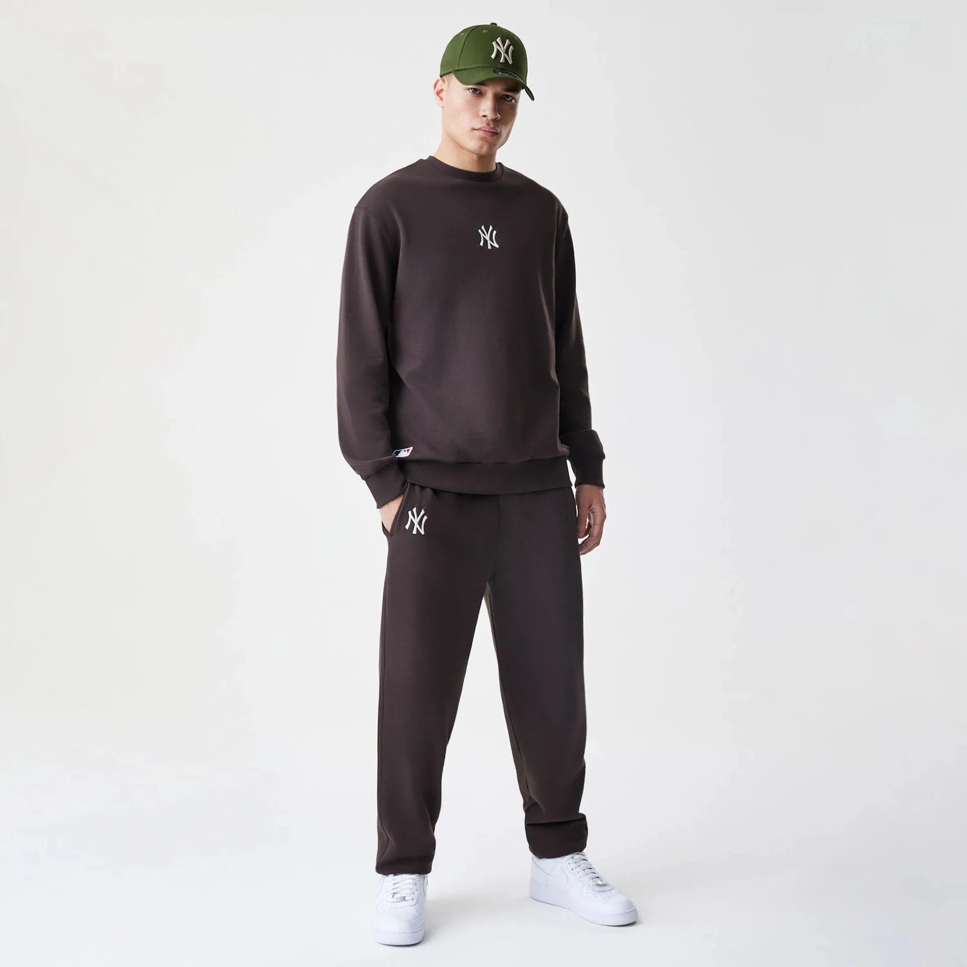 New York Yankees MLB Midi League Essential Dark Brown Oversized Crew Neck Sweater - Image 8