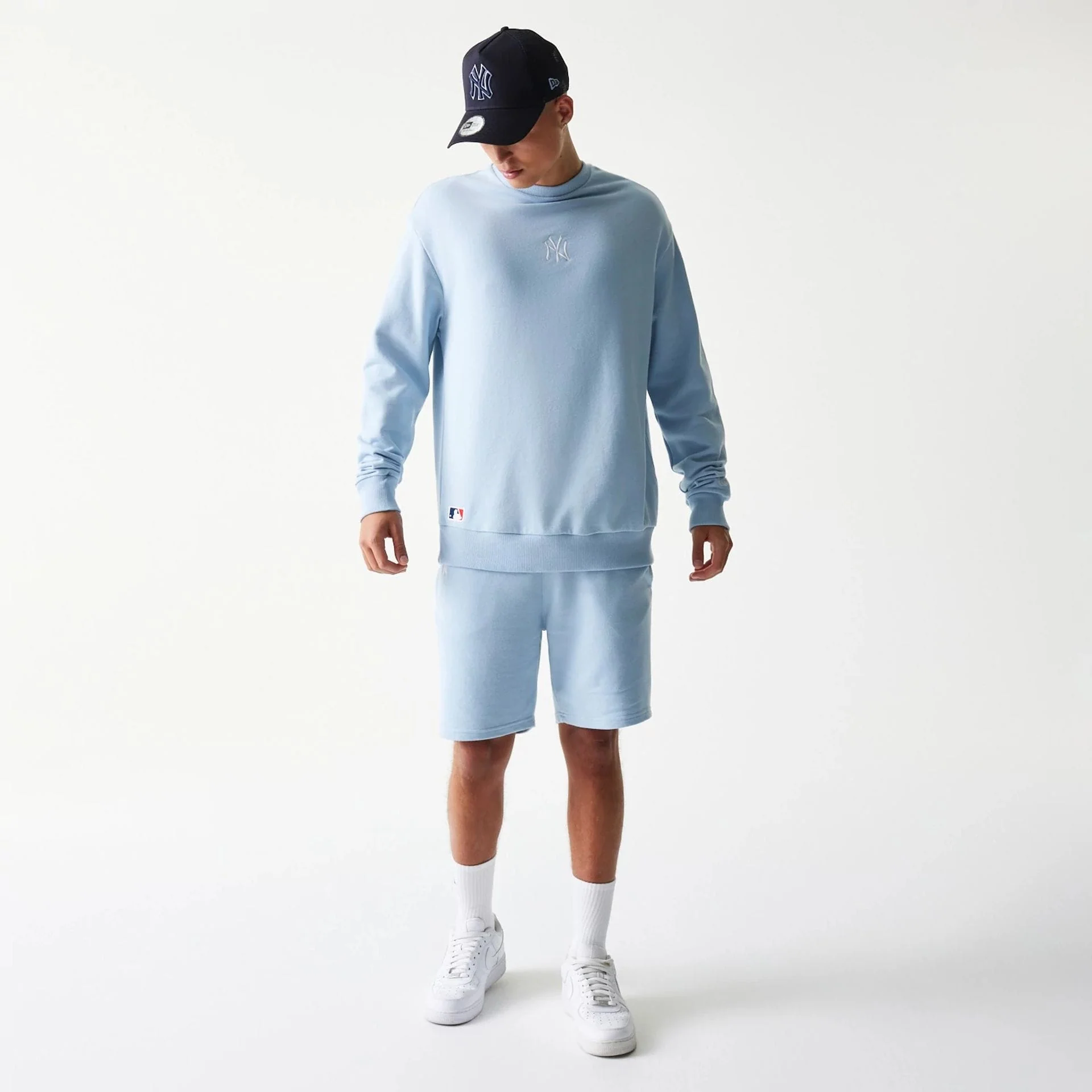 New York Yankees MLB Midi Pastel Blue Oversized Crew Neck Sweater - Image 8
