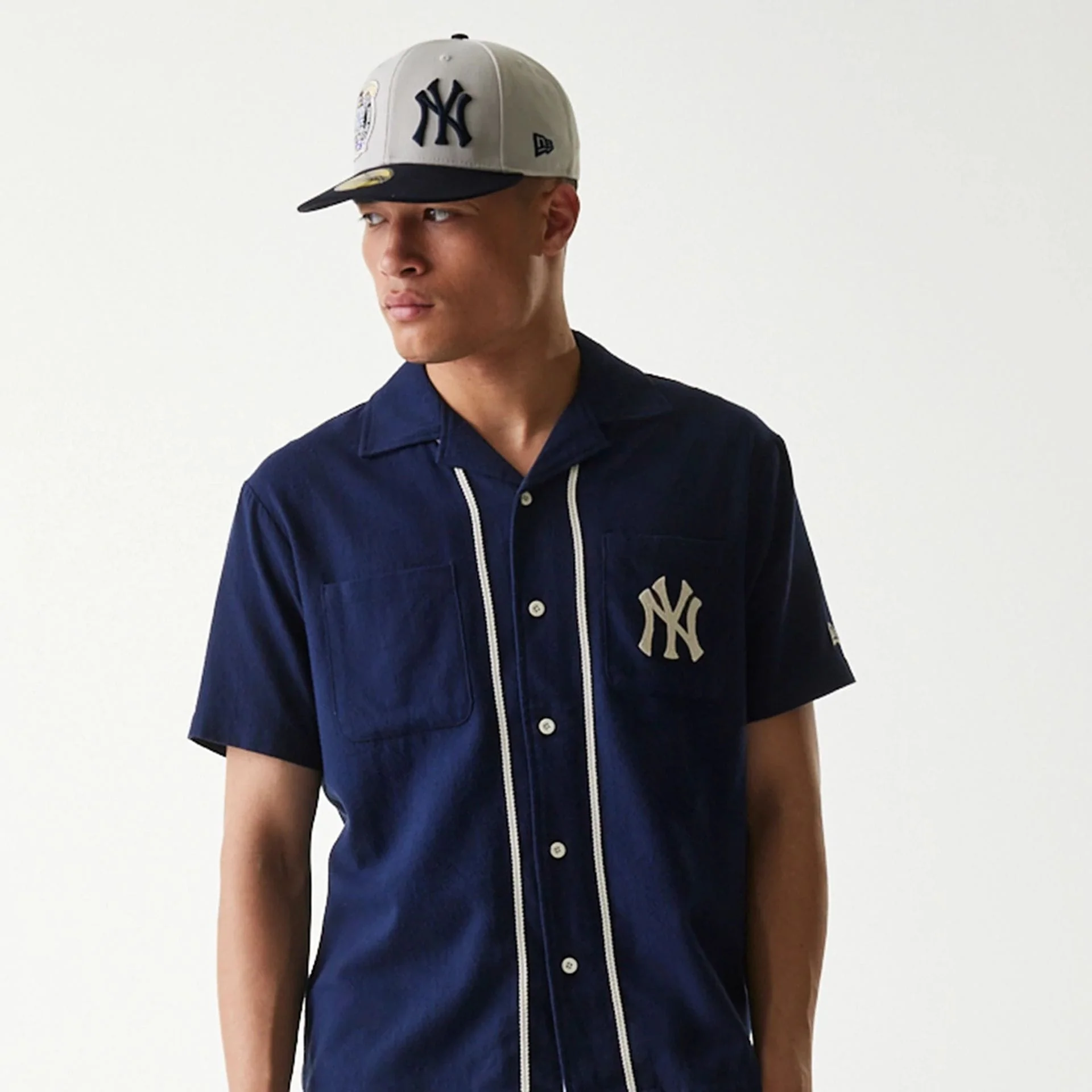 New York Yankees MLB Piping Navy Short Sleeve Shirt - Image 3