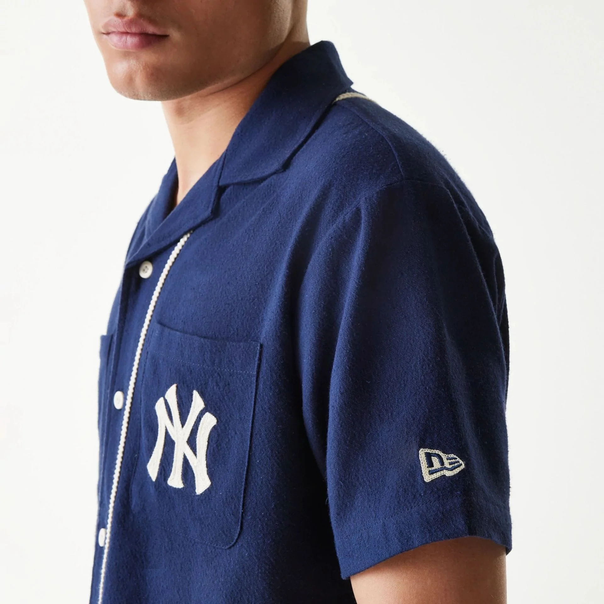 New York Yankees MLB Piping Navy Short Sleeve Shirt - Image 4
