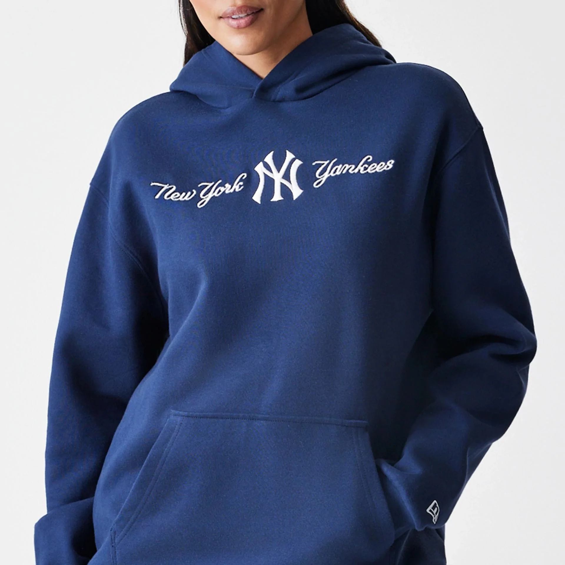 New York Yankees MLB Script Navy Oversized Pullover Hoodie - Image 5