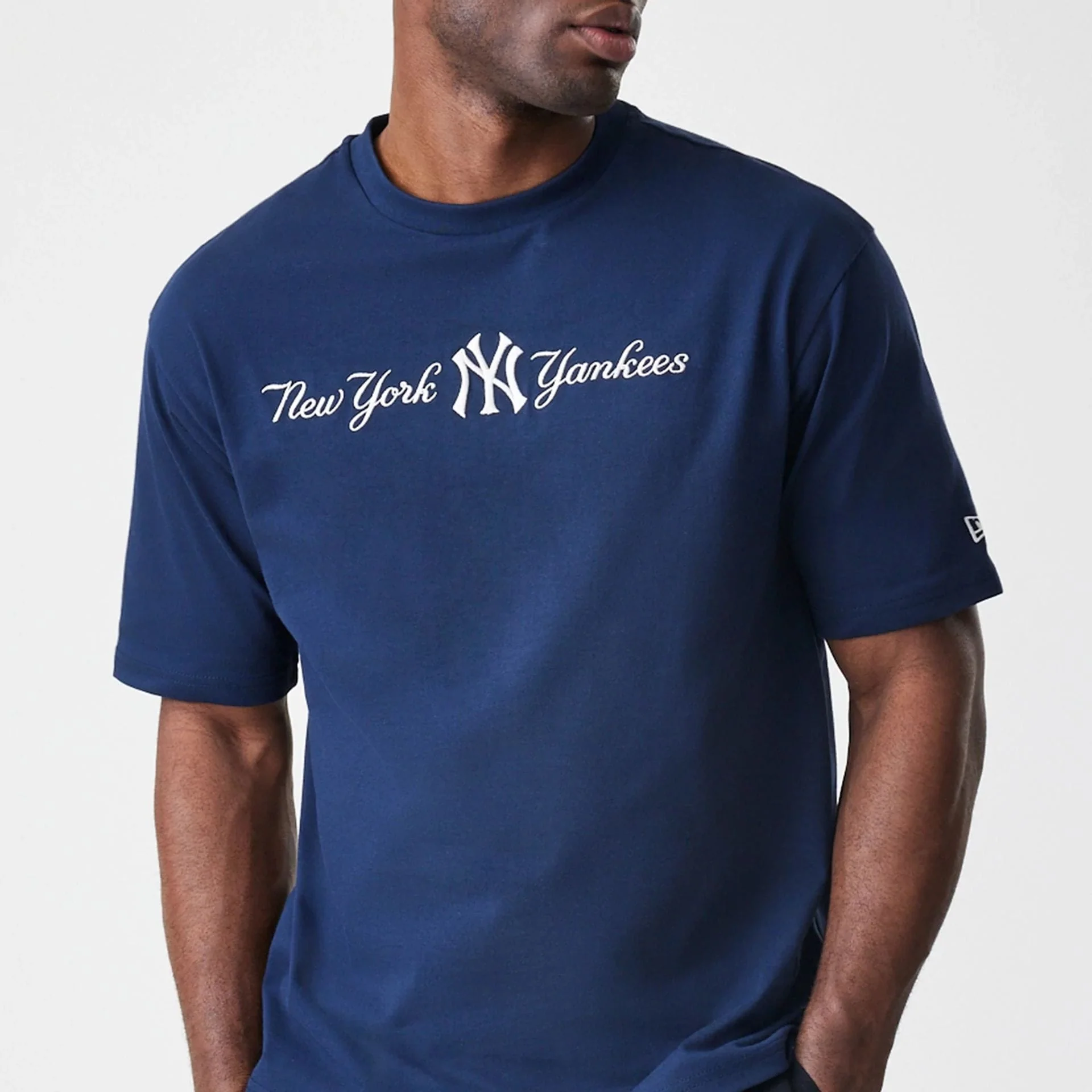 New York Yankees MLB Script Navy Oversized T-Shirt - Image 3