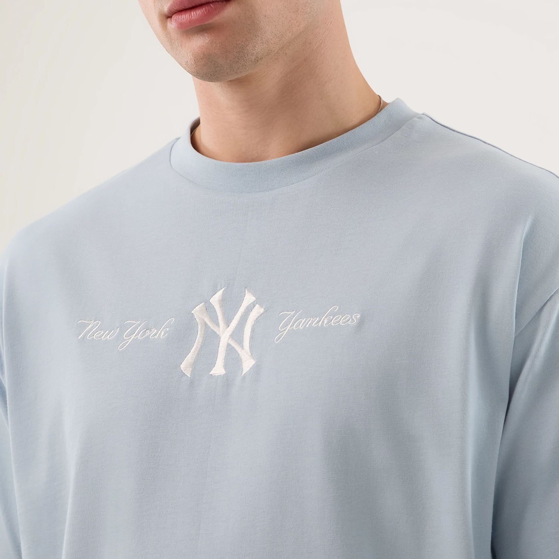 New York Yankees MLB Script Pastel Blue Oversized T-Shirt - Image 6