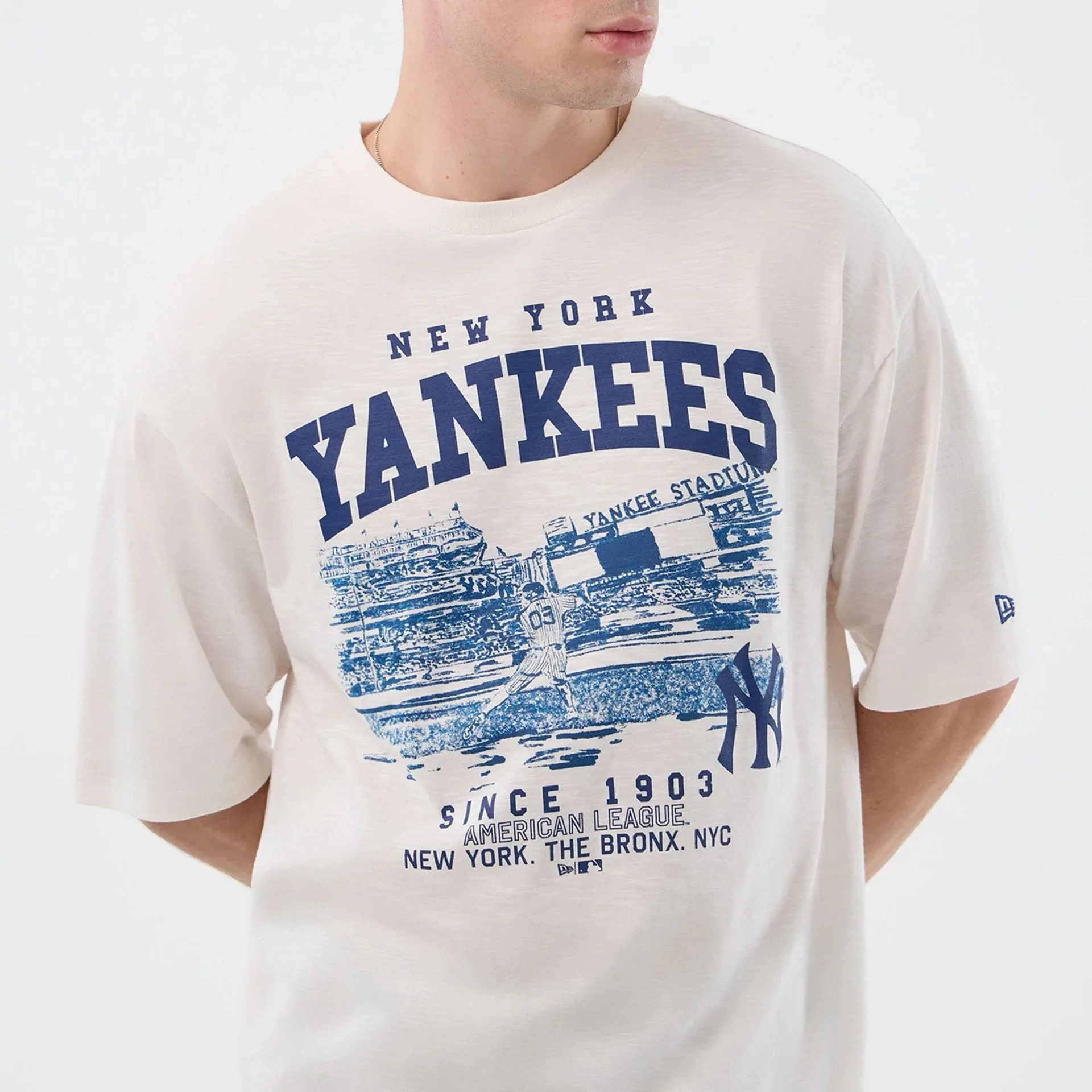 New York Yankees MLB Slub Open White Oversized T-Shirt - Image 5