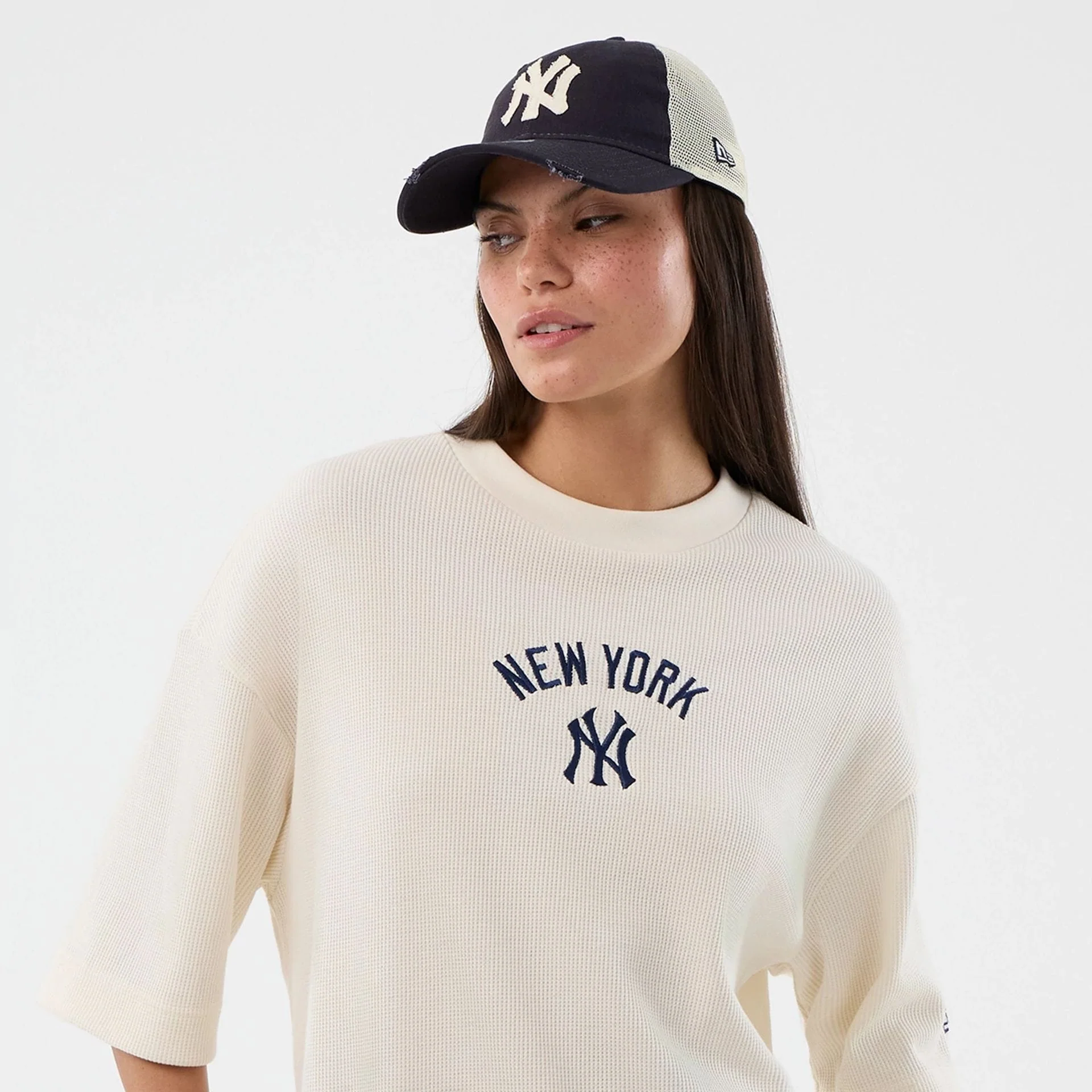 New York Yankees MLB Waffle Open White T-Shirt - Image 6