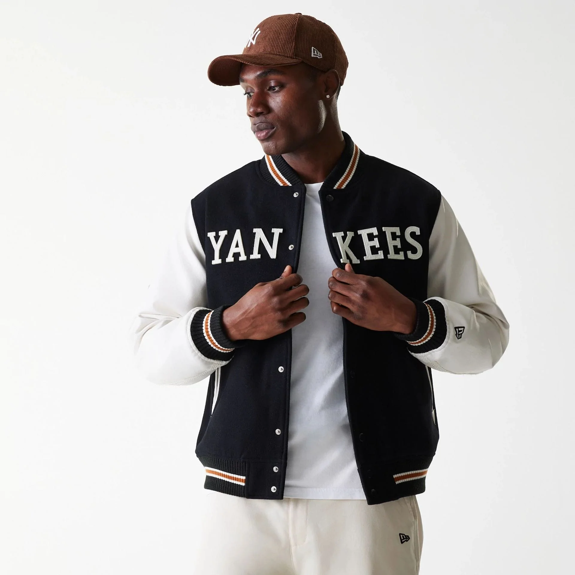 New York Yankees MLB Wordmark Black Varsity Jacket - Image 3