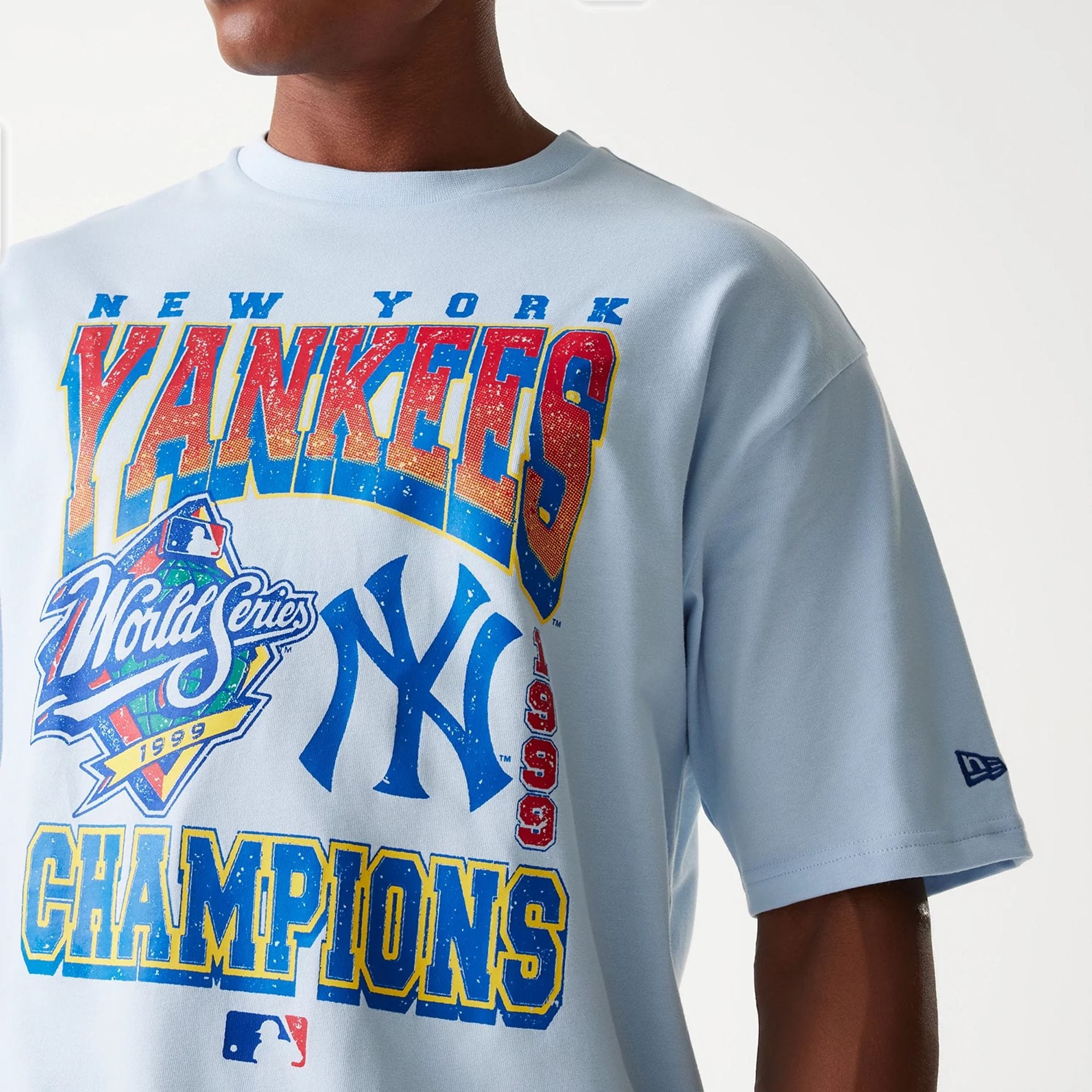 New York Yankees MLB World Series Pastel Blue Oversized T-Shirt - Image 3