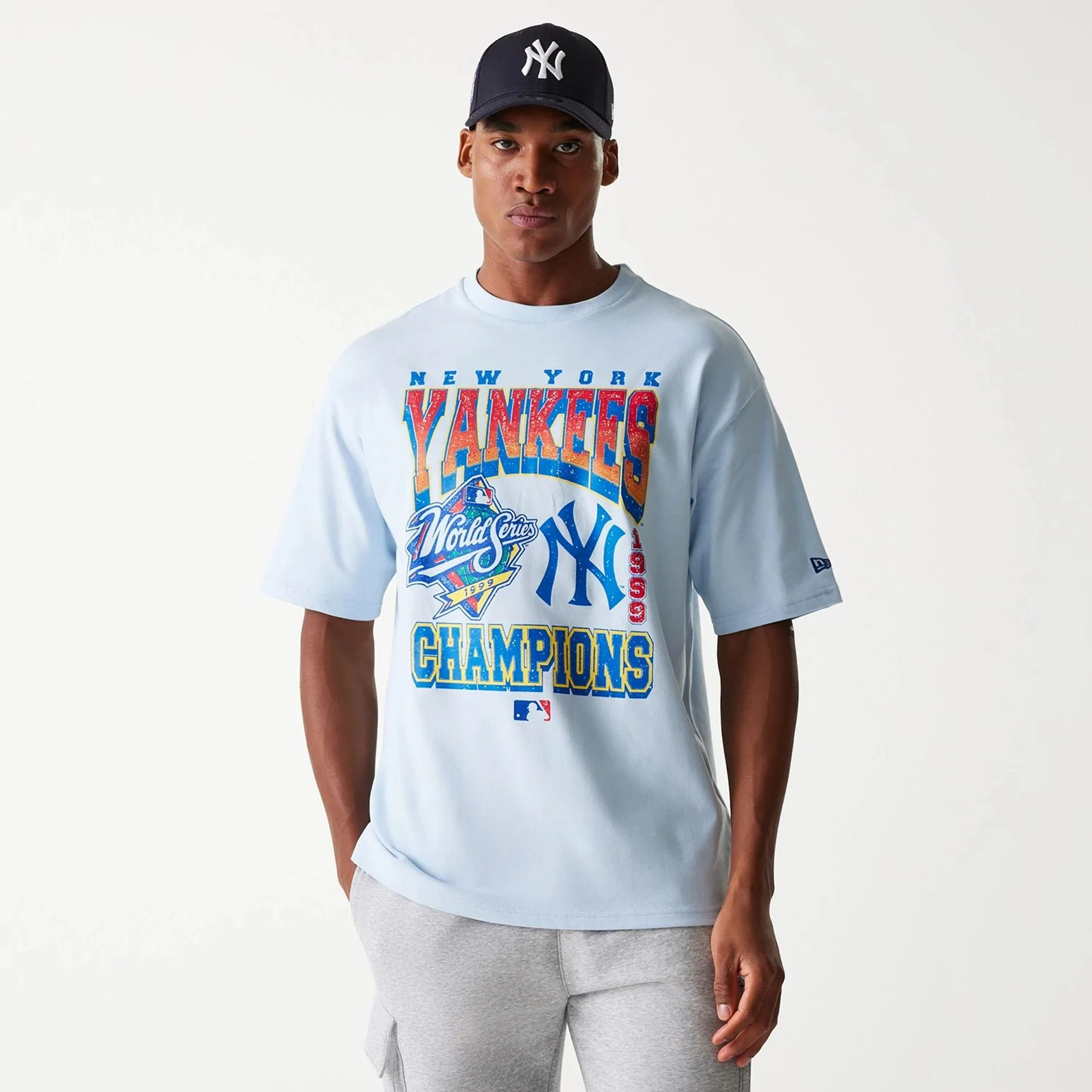 New York Yankees MLB World Series Pastel Blue Oversized T-Shirt - Image 4