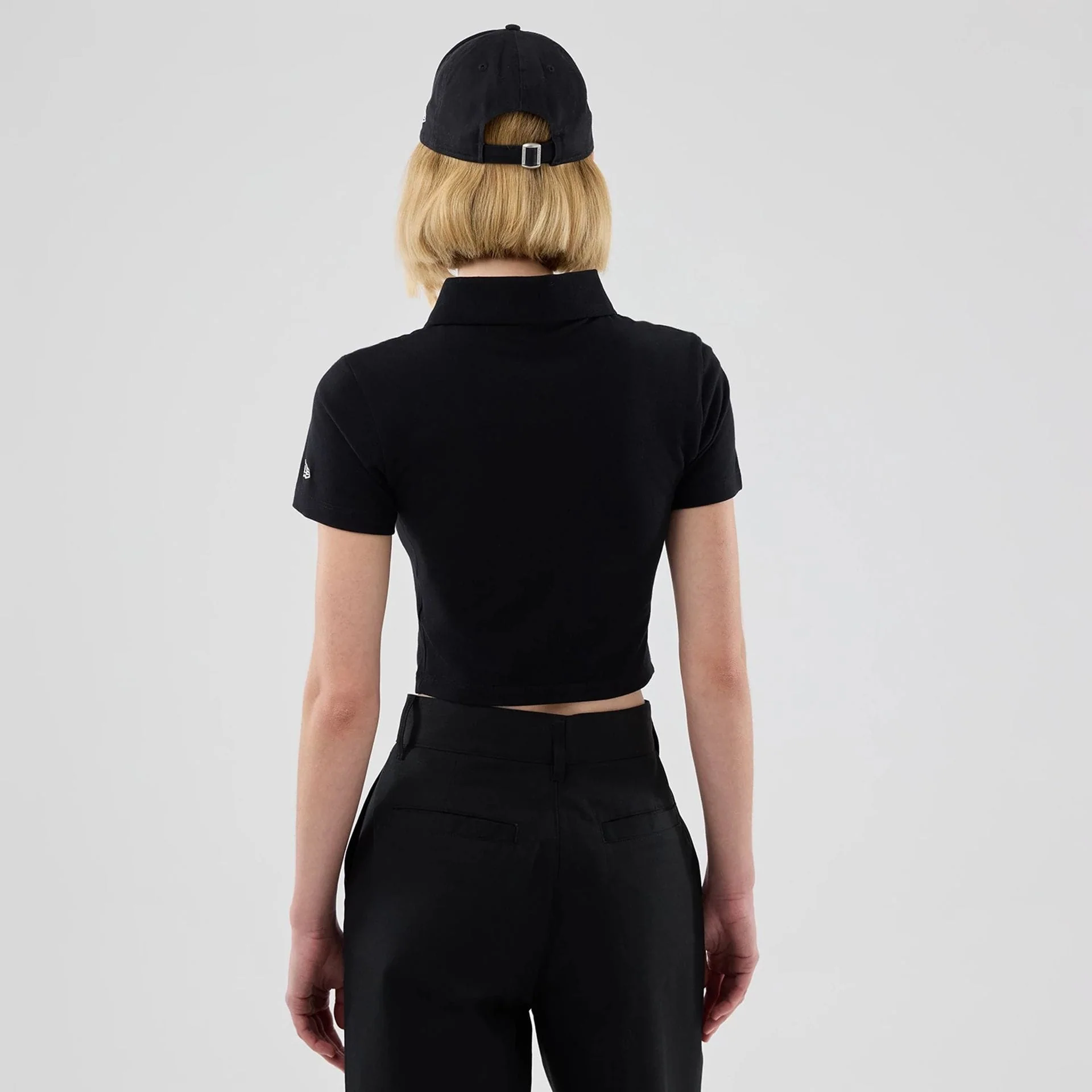New York Yankees Womens MLB Black Cropped Slim Polo T-shirt - Image 2