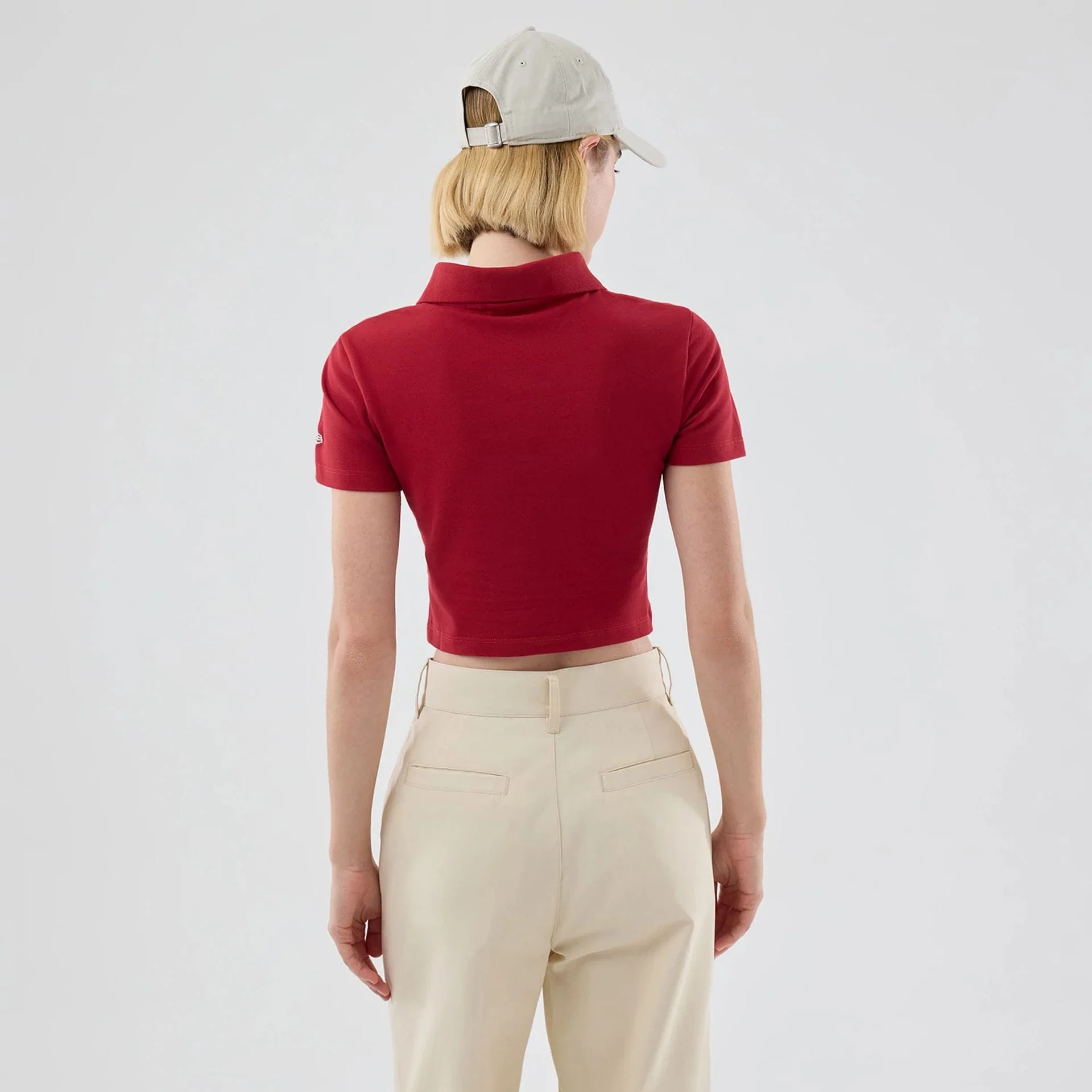 New York Yankees Womens MLB Dark Red Cropped Slim Polo T-shirt - Image 2