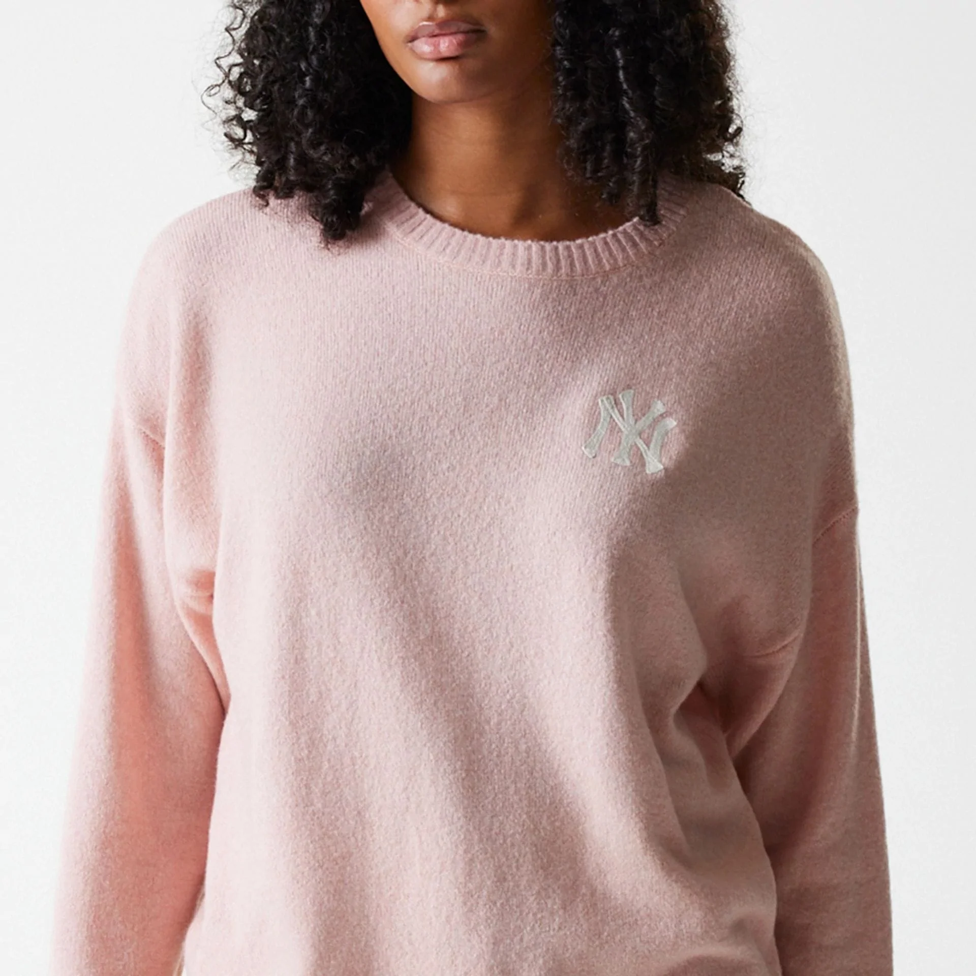 New York Yankees Womens MLB Knit Pastel Pink Crew Neck Sweater - Image 3