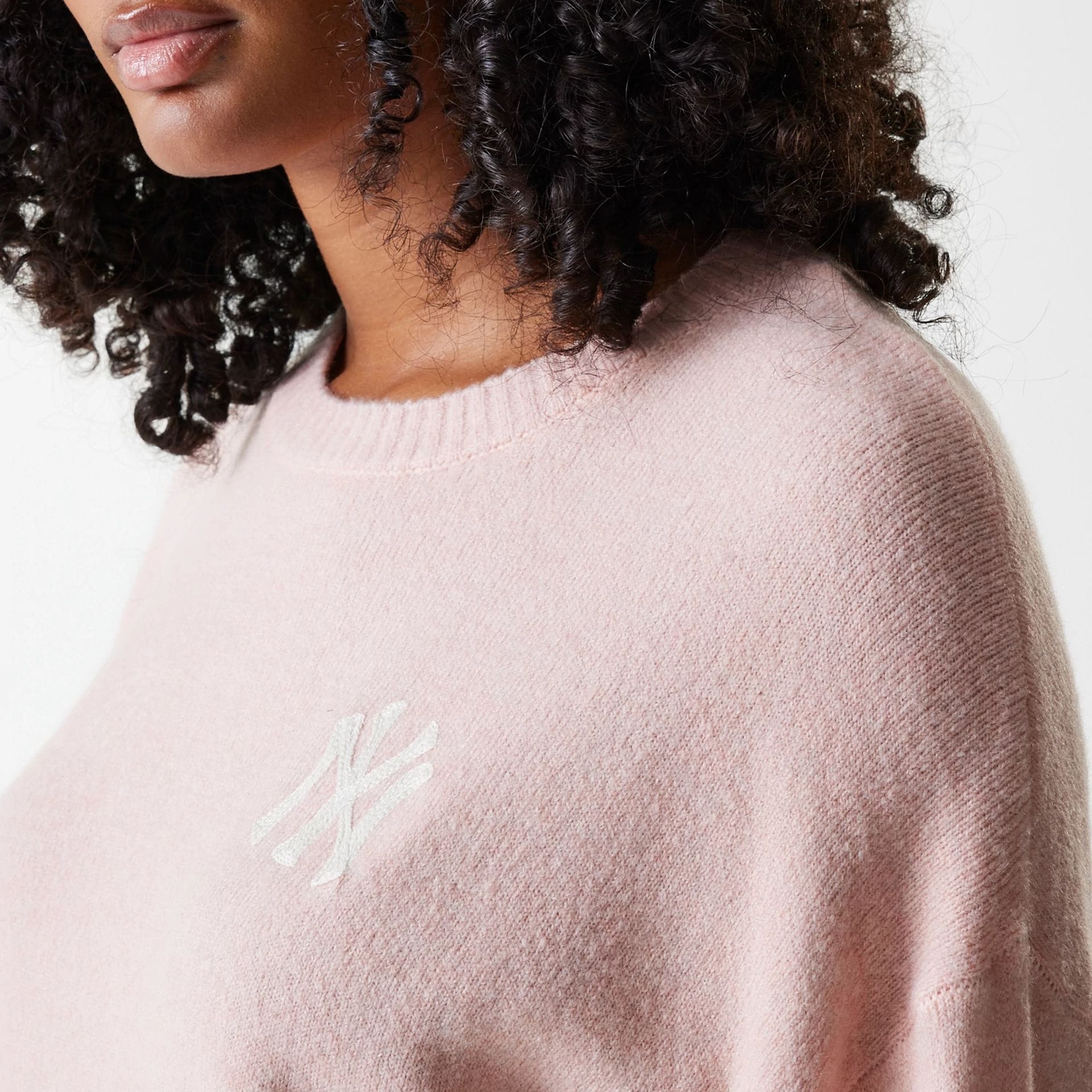 New York Yankees Womens MLB Knit Pastel Pink Crew Neck Sweater - Image 5