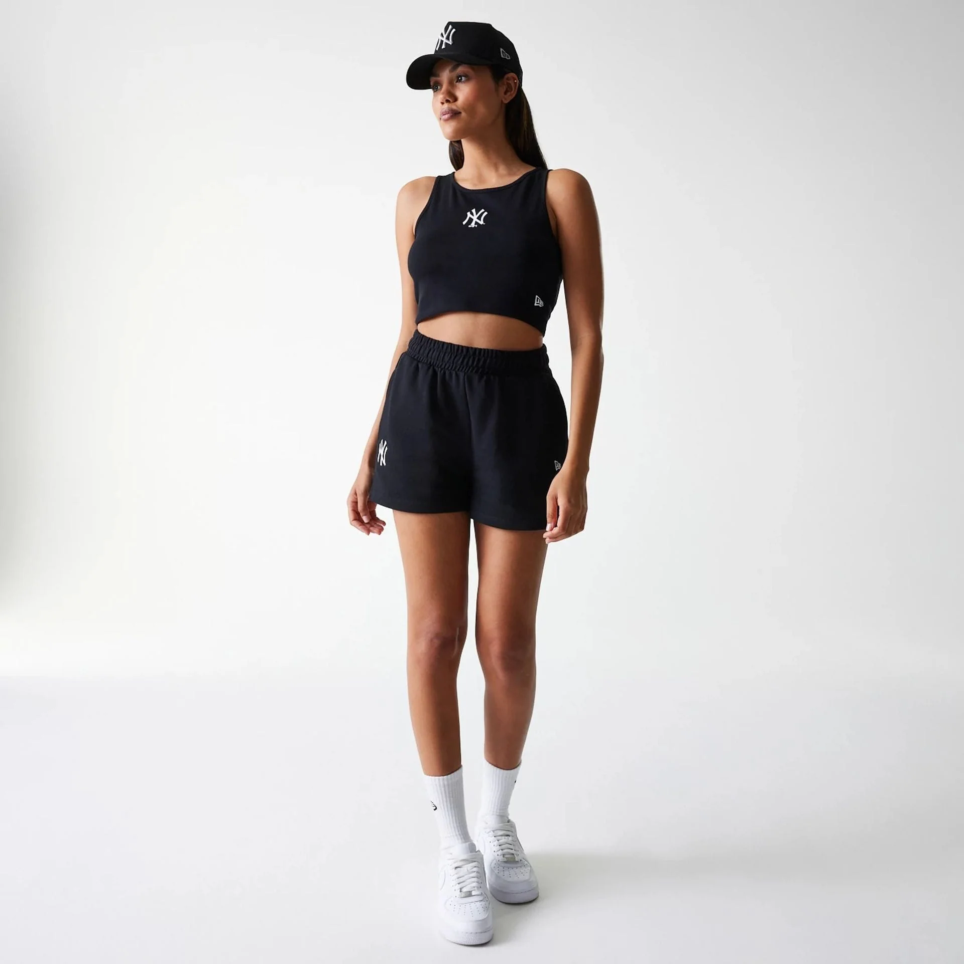 New York Yankees Womens MLB Midi League Essential Black Crop Tank Top - Image 8