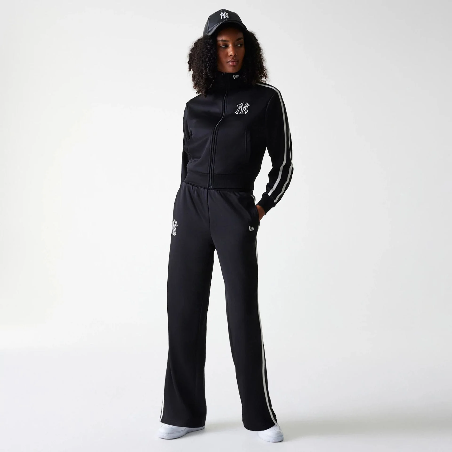 New York Yankees Womens MLB Midi Logo Black Track Pants - Image 8