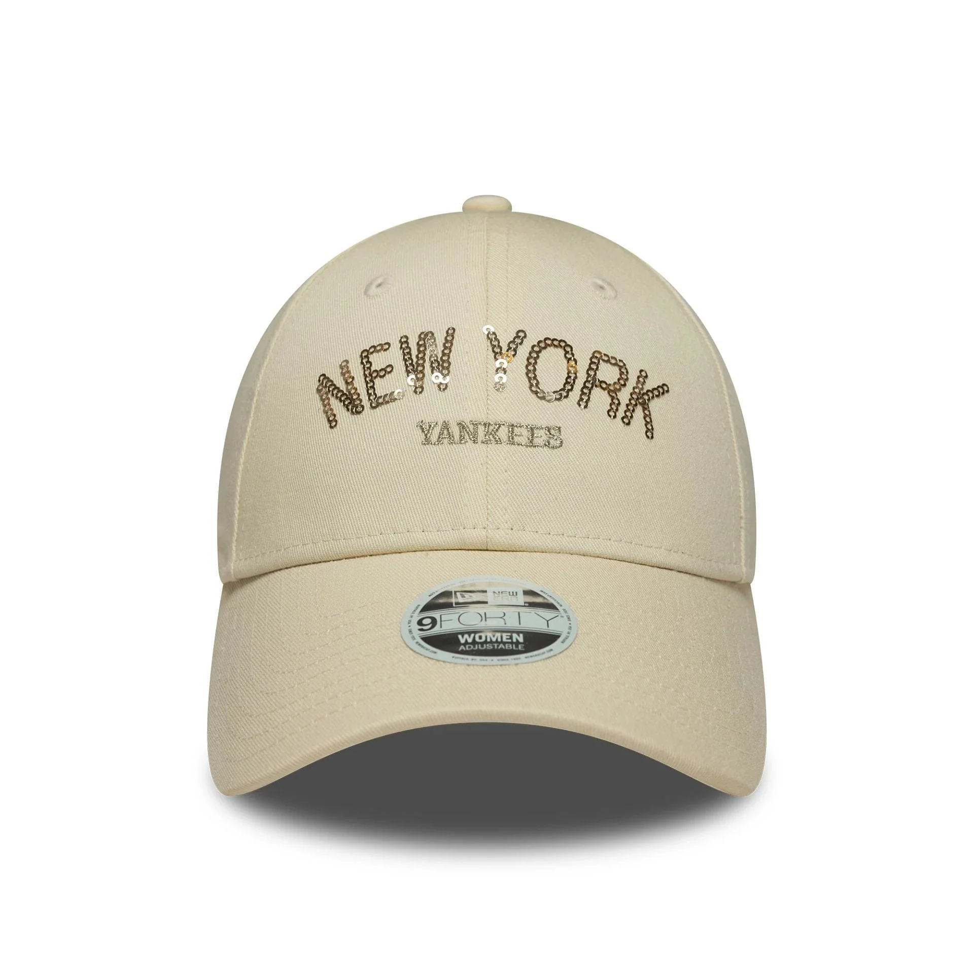 New York Yankees Womens MLB Sequin Wordmark Light Beige 9FORTY Cap - Image 2
