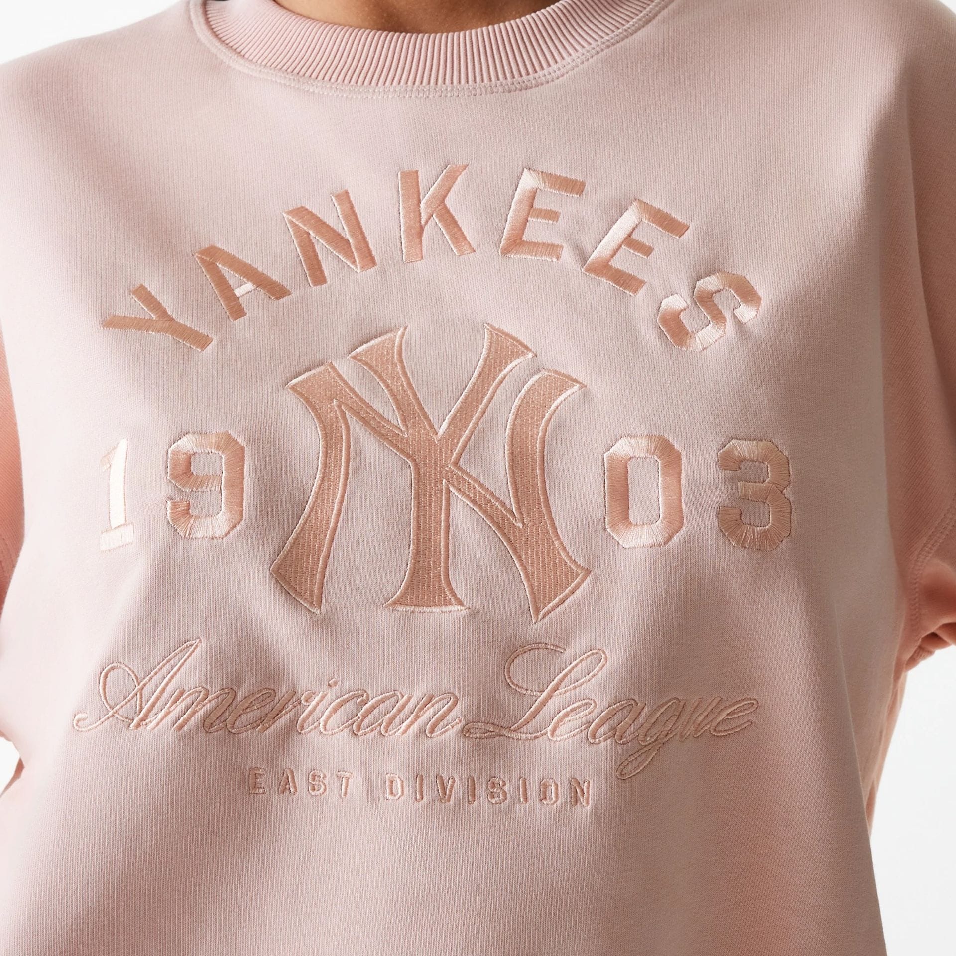 New York Yankees Womens MLB Tonal Graphic Pastel Pink Oversized Crew Neck Sweater - Image 4