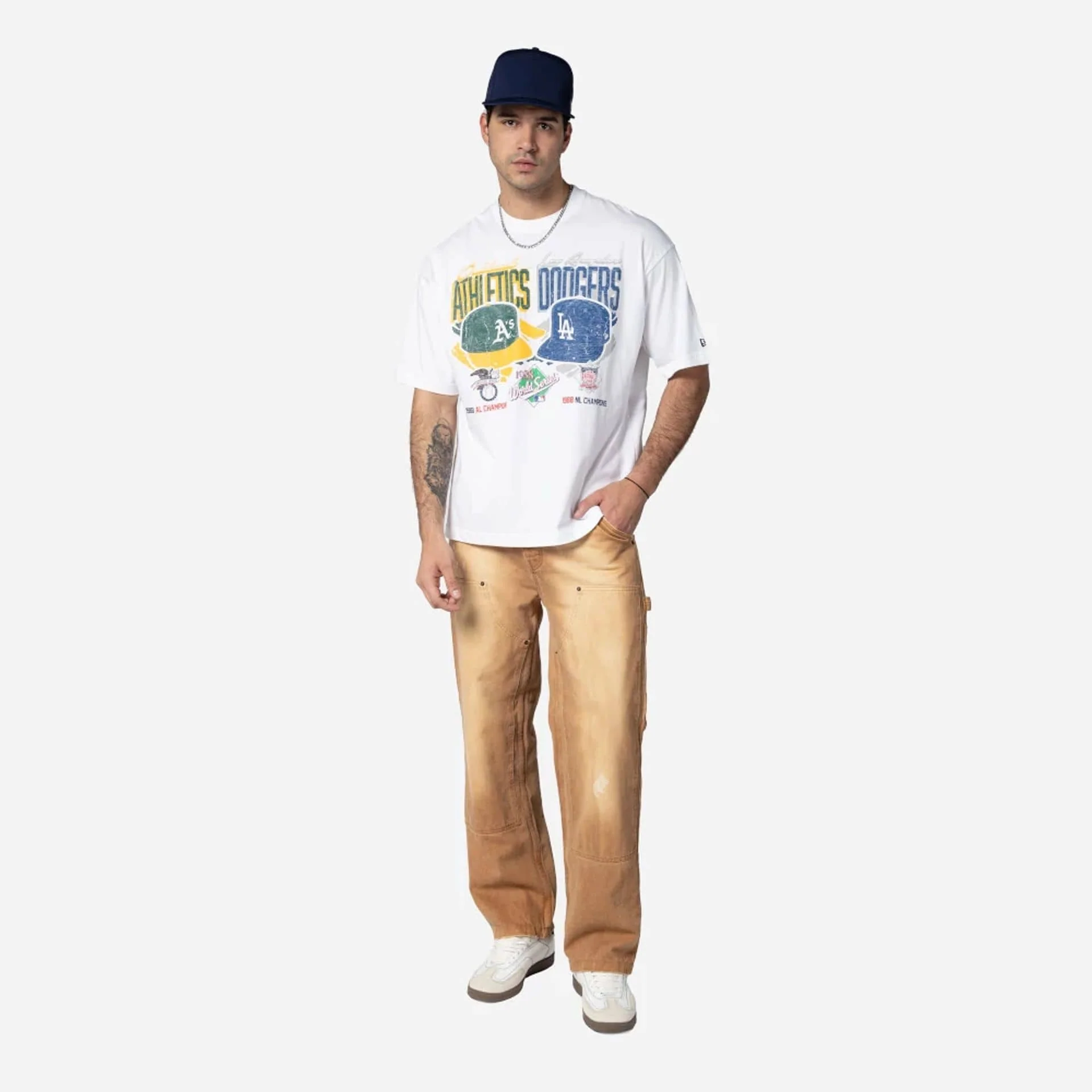 Oakland Athletics VS LA Dodgers MLB Dueling Logos Sport Classic White T-Shirt - Image 4