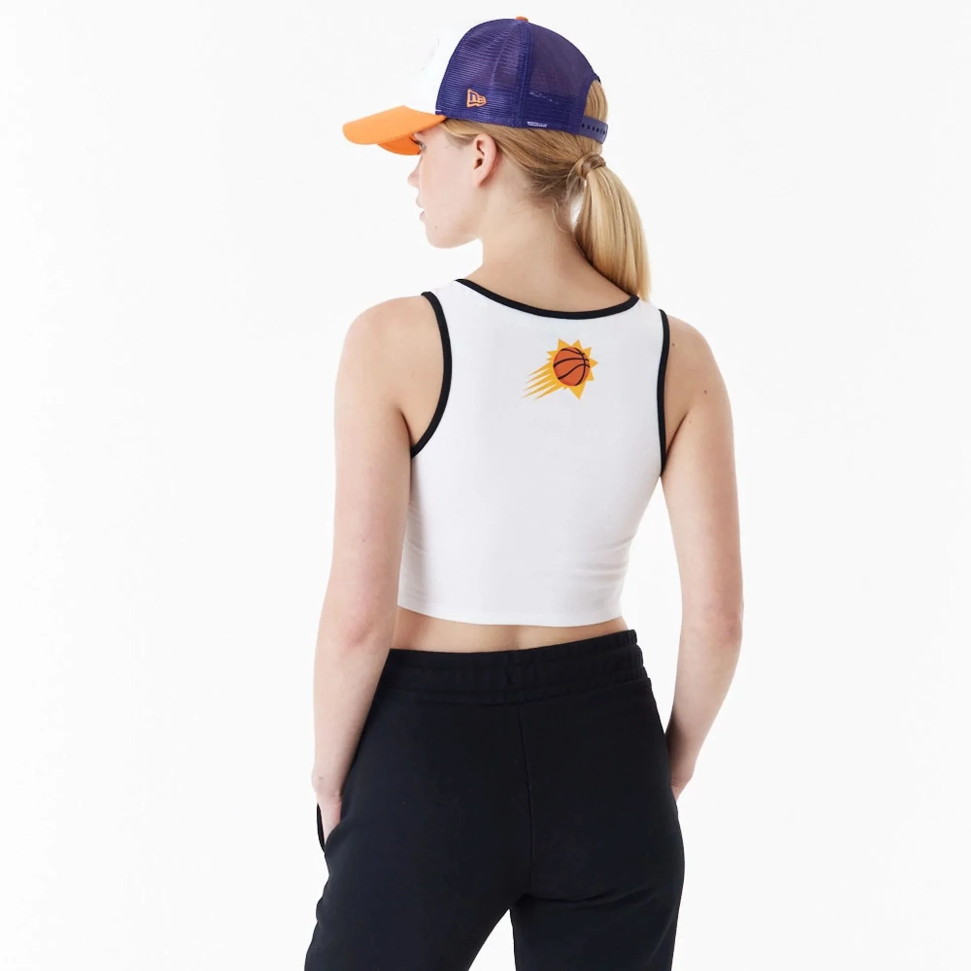 Phoenix Suns Womens NBA Team Wordmark White Crop Tank Top - Image 3