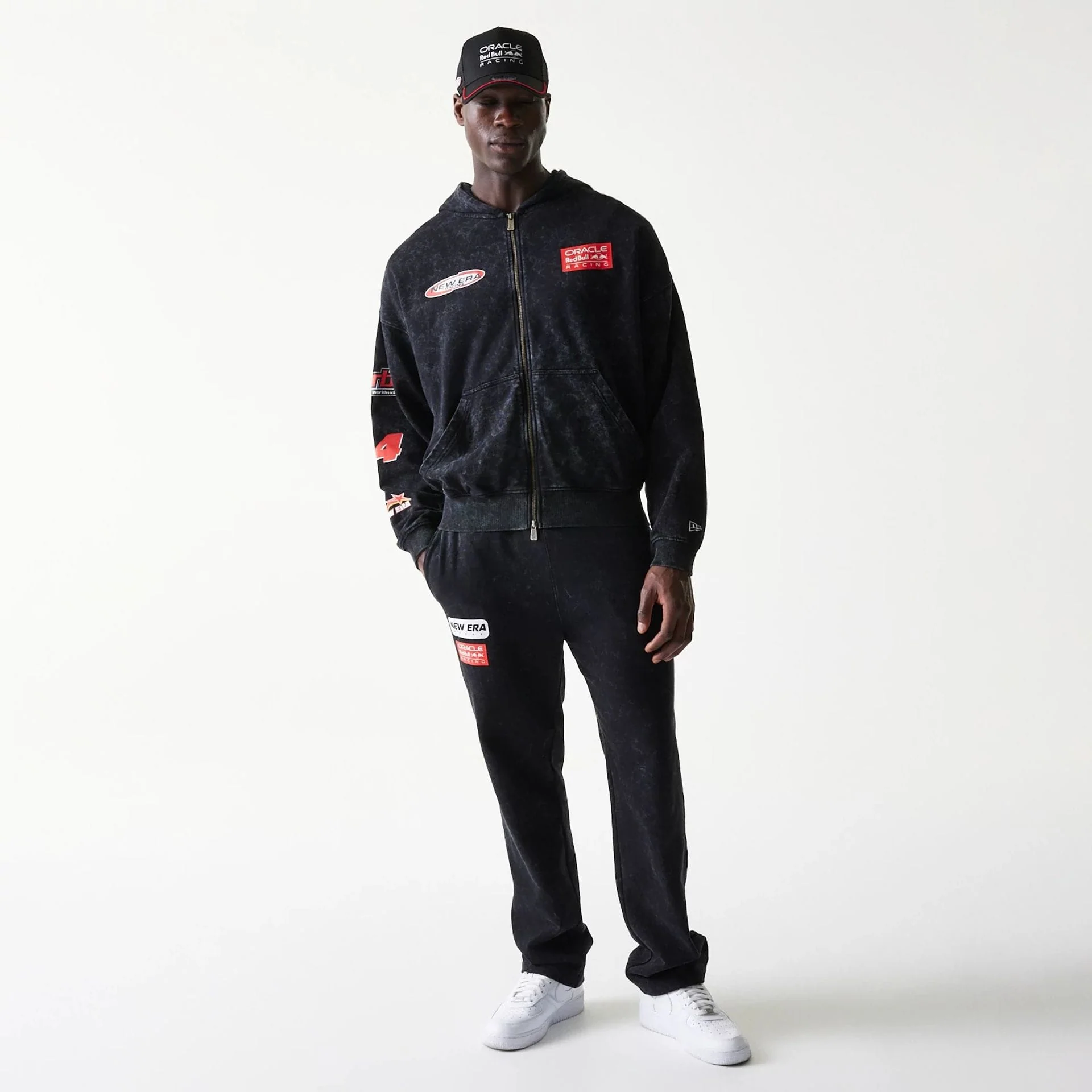 Red Bull Racing Graphic Black Dropped Shoulder Full Zip Hoodie - Image 5