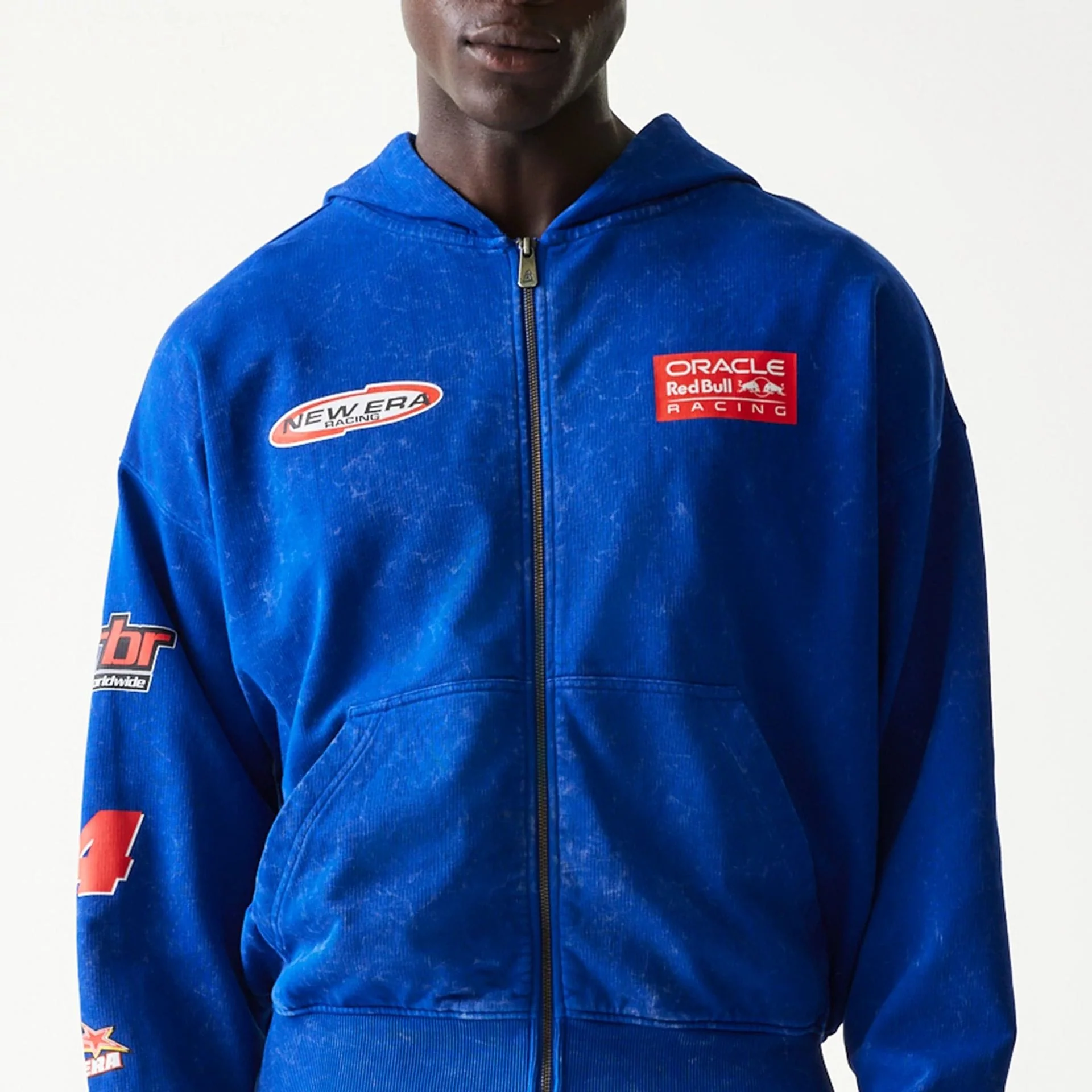 Red Bull Racing Graphic Blue Dropped Shoulder Full Zip Hoodie - Image 3