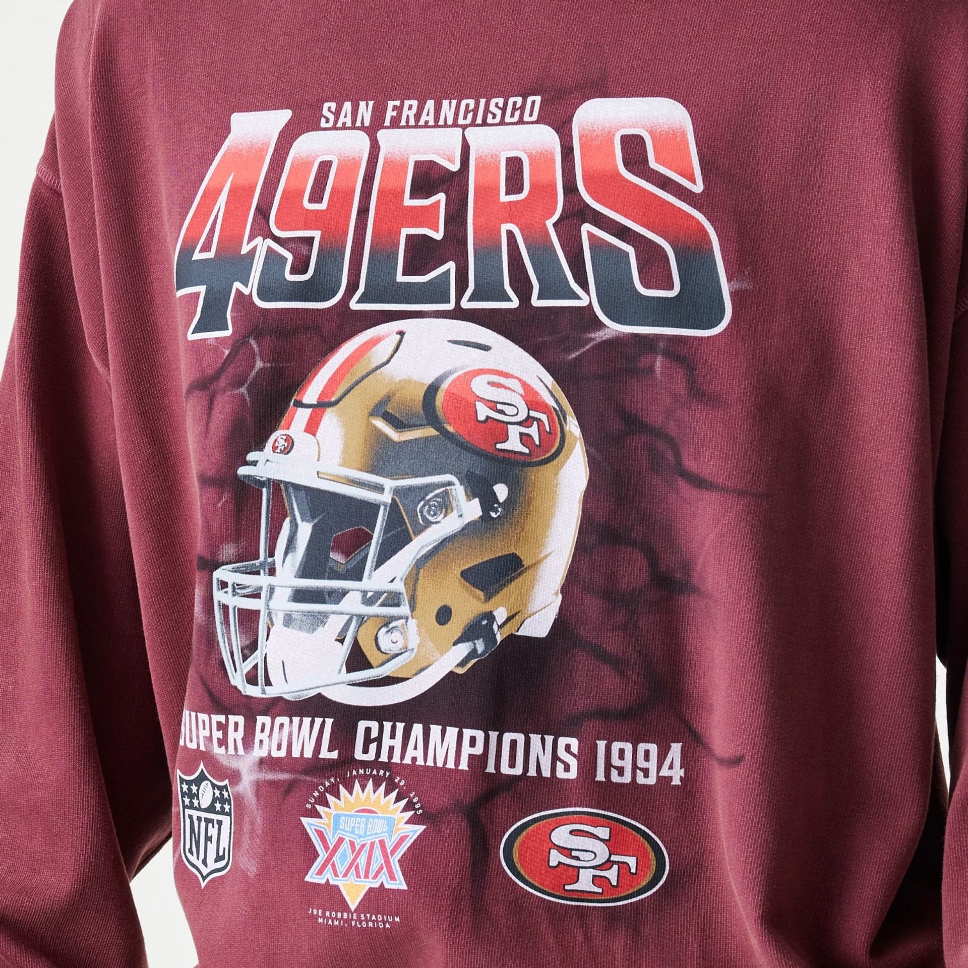San Francisco 49ers NFL Washed Boxy Dark Red Oversized Crew Neck Sweater - Image 4