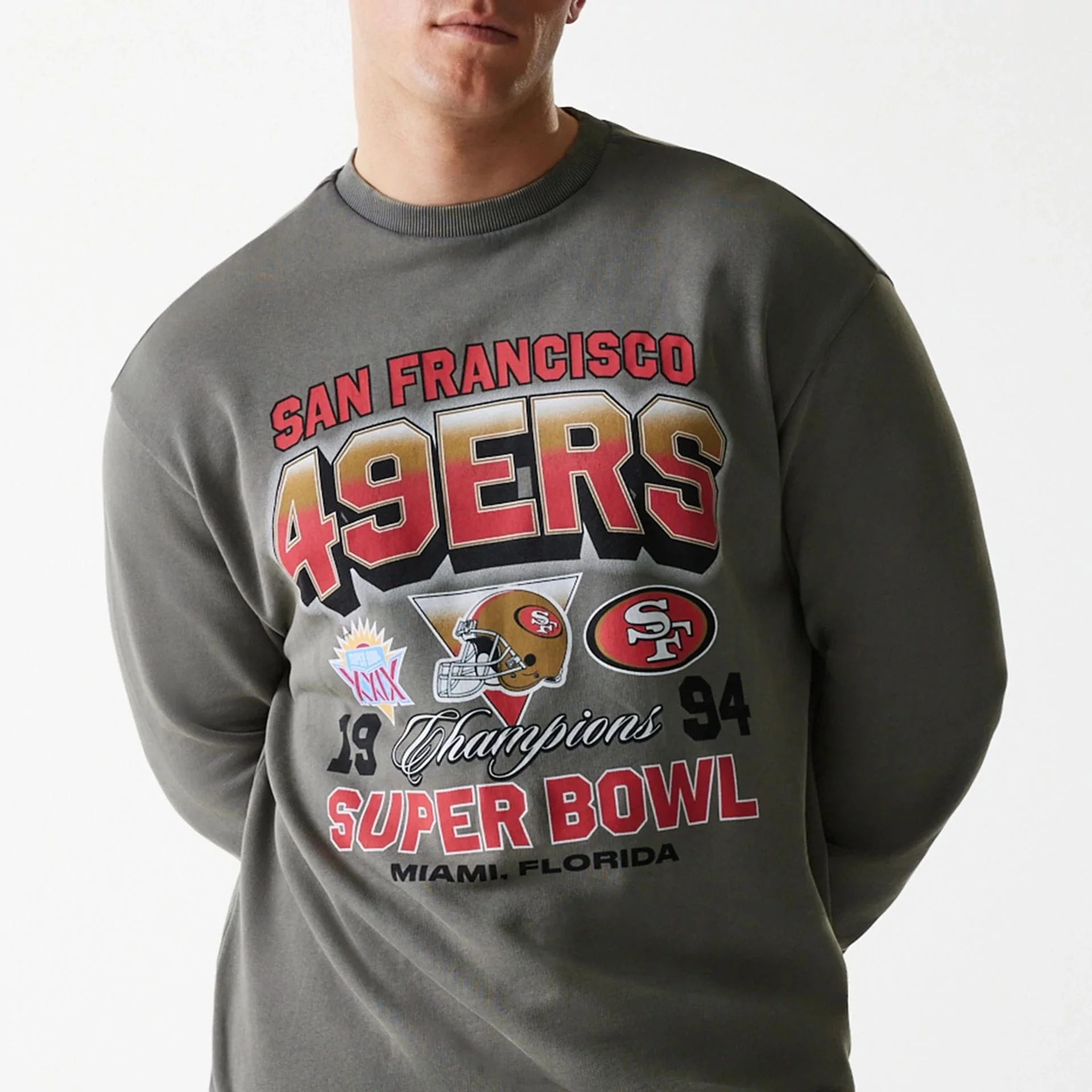 San Francisco 49ers NFL Washed Super Bowl Grey Oversized Crew Neck Sweater - Image 3