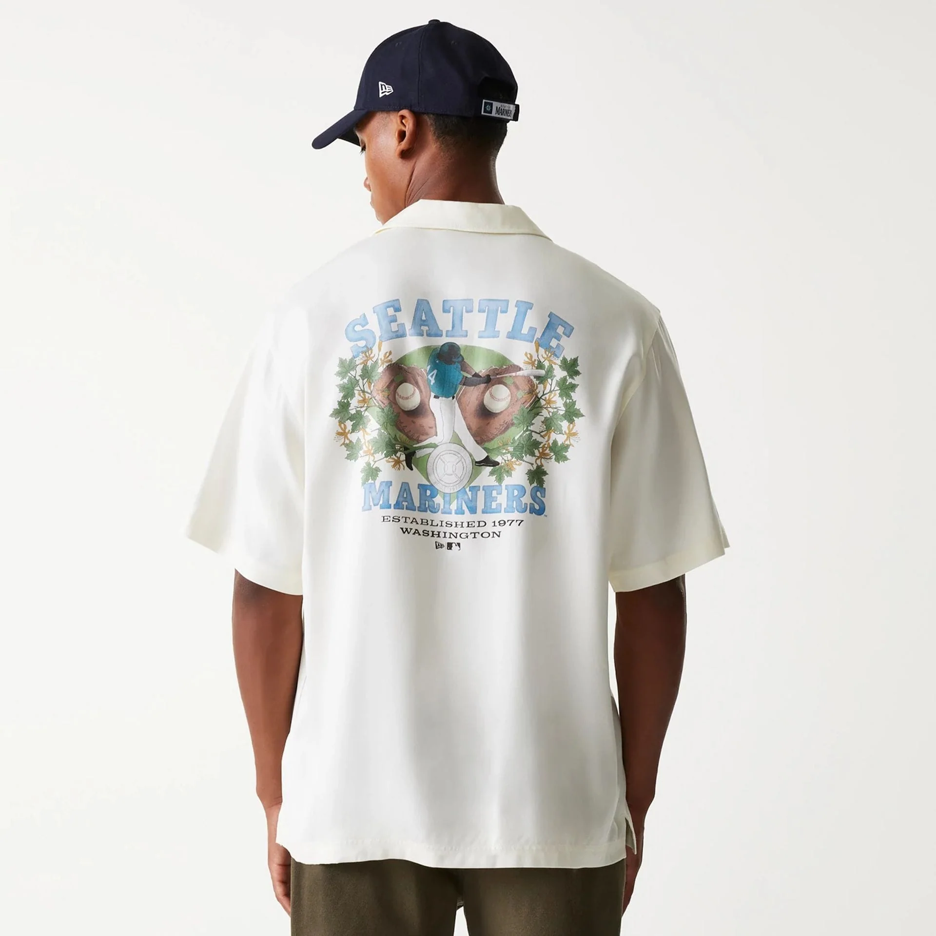 Seattle Mariners MLB Graphic Open White Revere Short Sleeve Shirt - Image 2