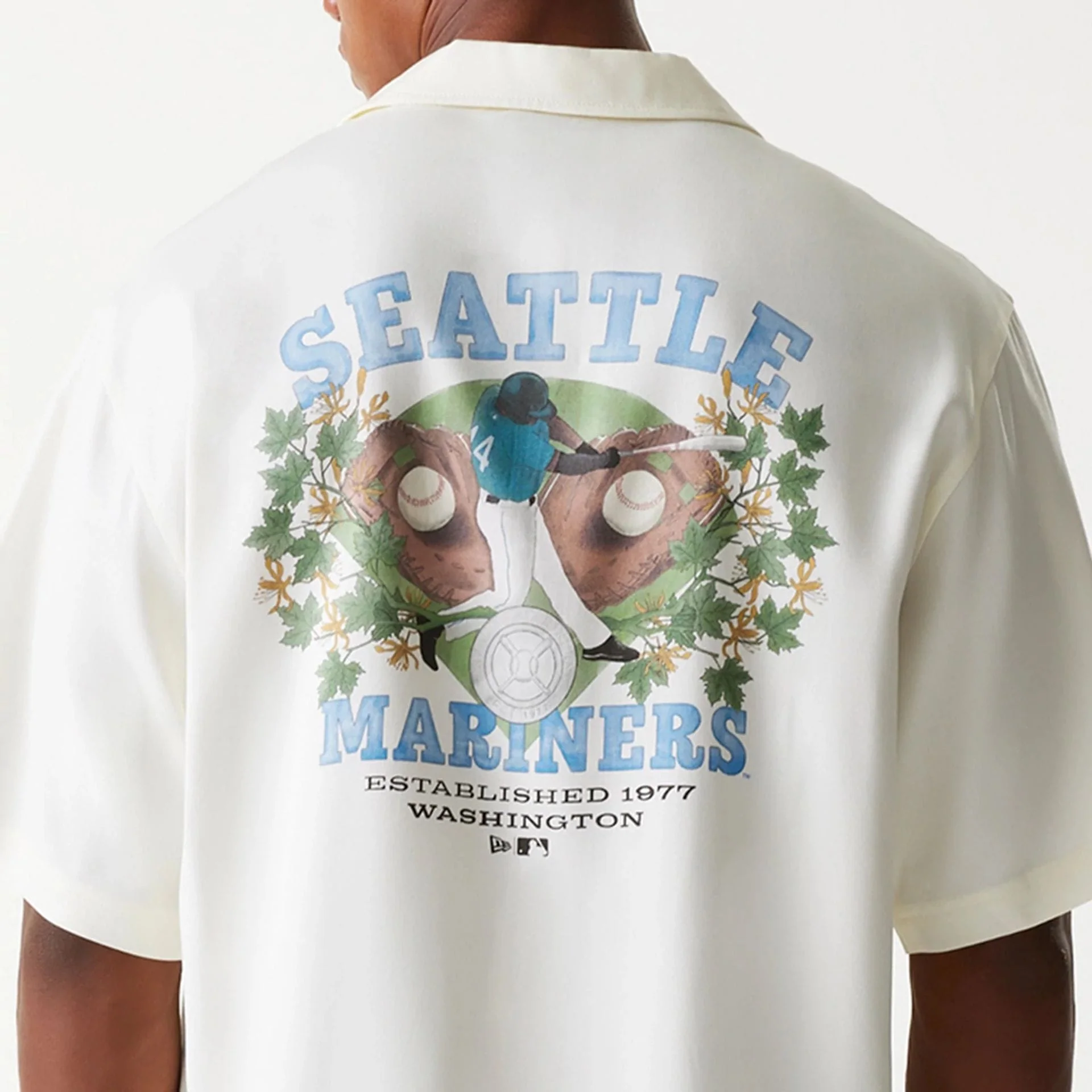 Seattle Mariners MLB Graphic Open White Revere Short Sleeve Shirt - Image 4