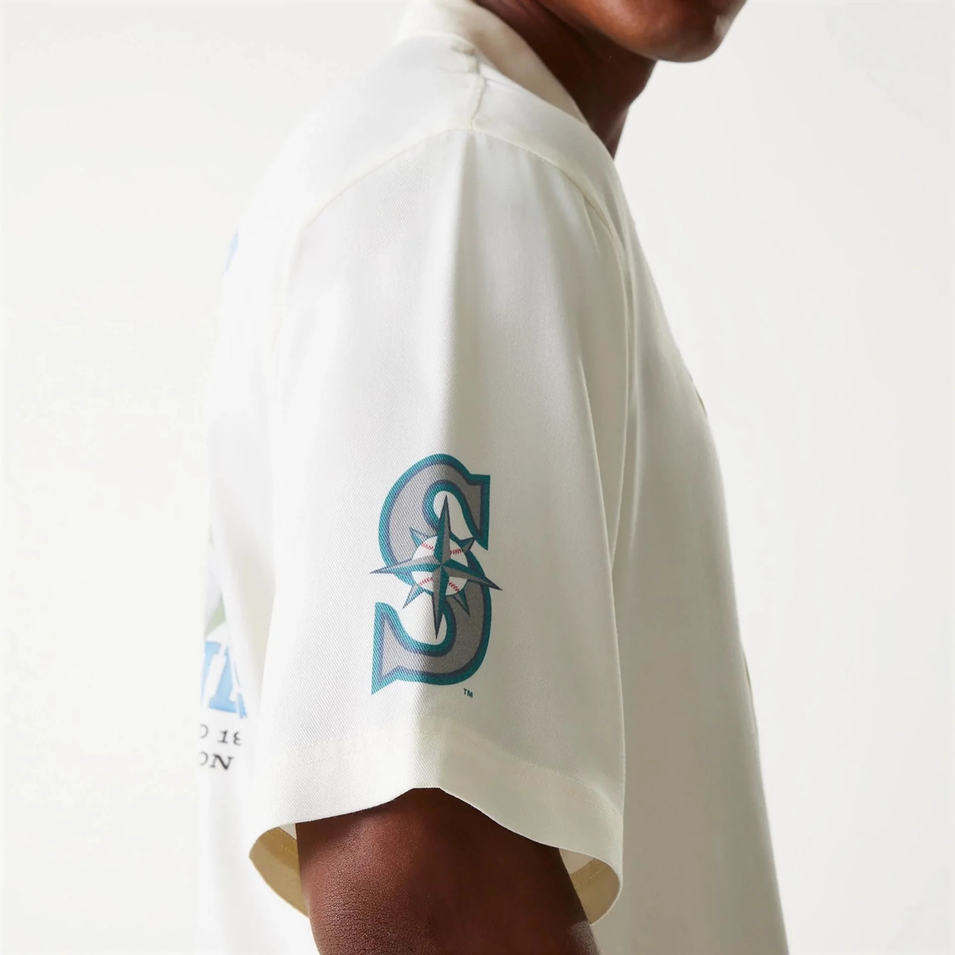 Seattle Mariners MLB Graphic Open White Revere Short Sleeve Shirt - Image 7