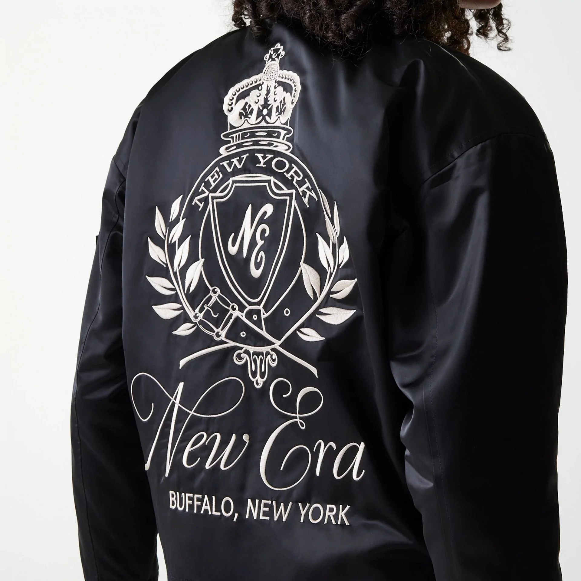 Womens New Era Black Satin Bomber Jacket - Image 4