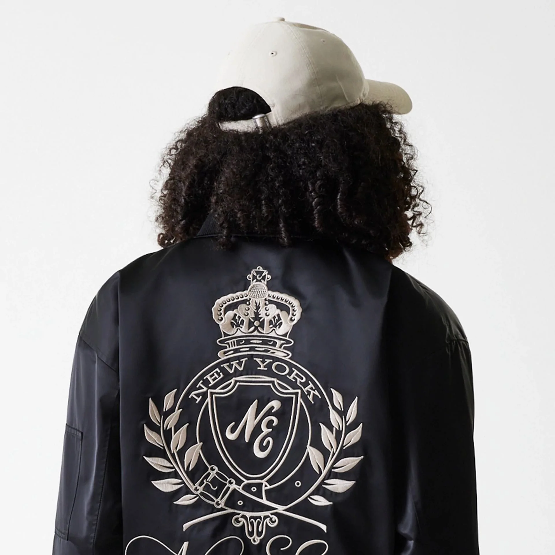 Womens New Era Black Satin Bomber Jacket - Image 5