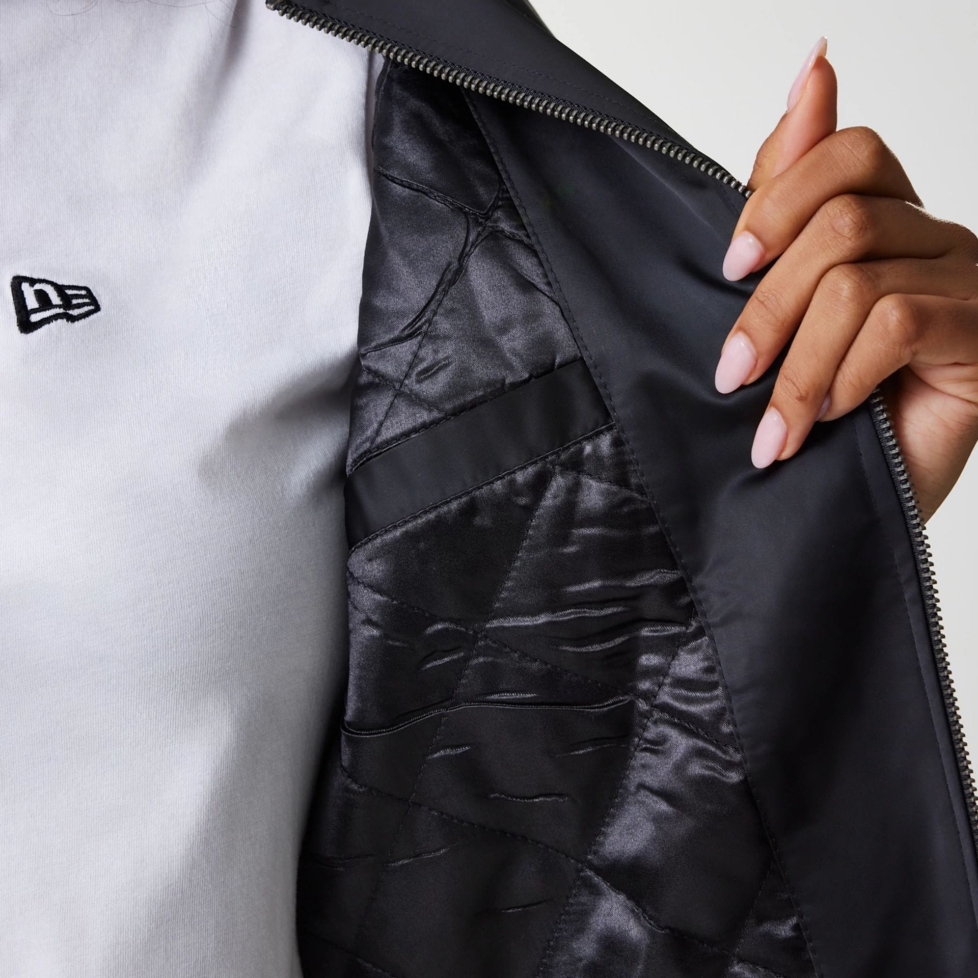Womens New Era Black Satin Bomber Jacket - Image 6