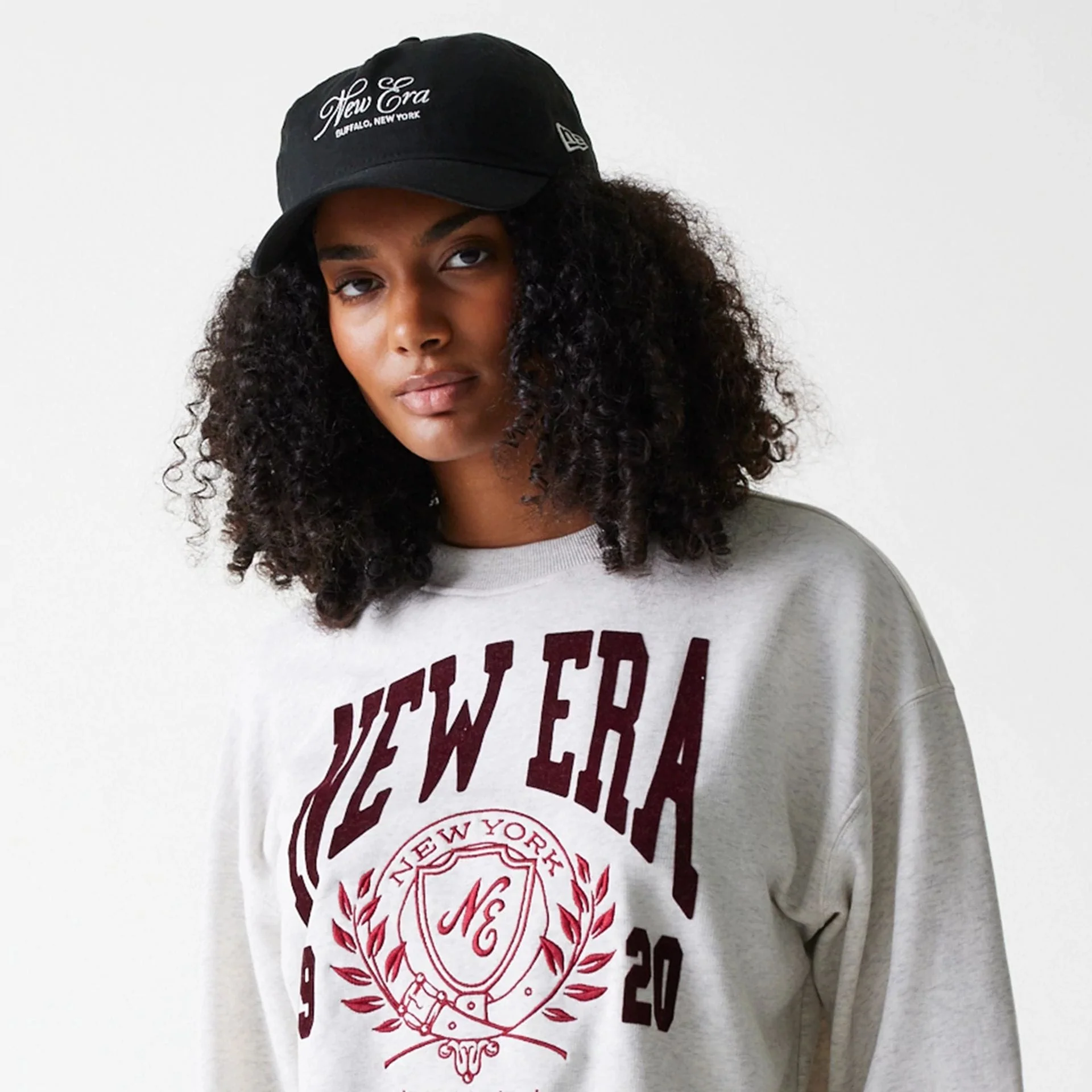 Womens New Era Crest Graphic Pastel Grey Crew Neck Sweater - Image 3