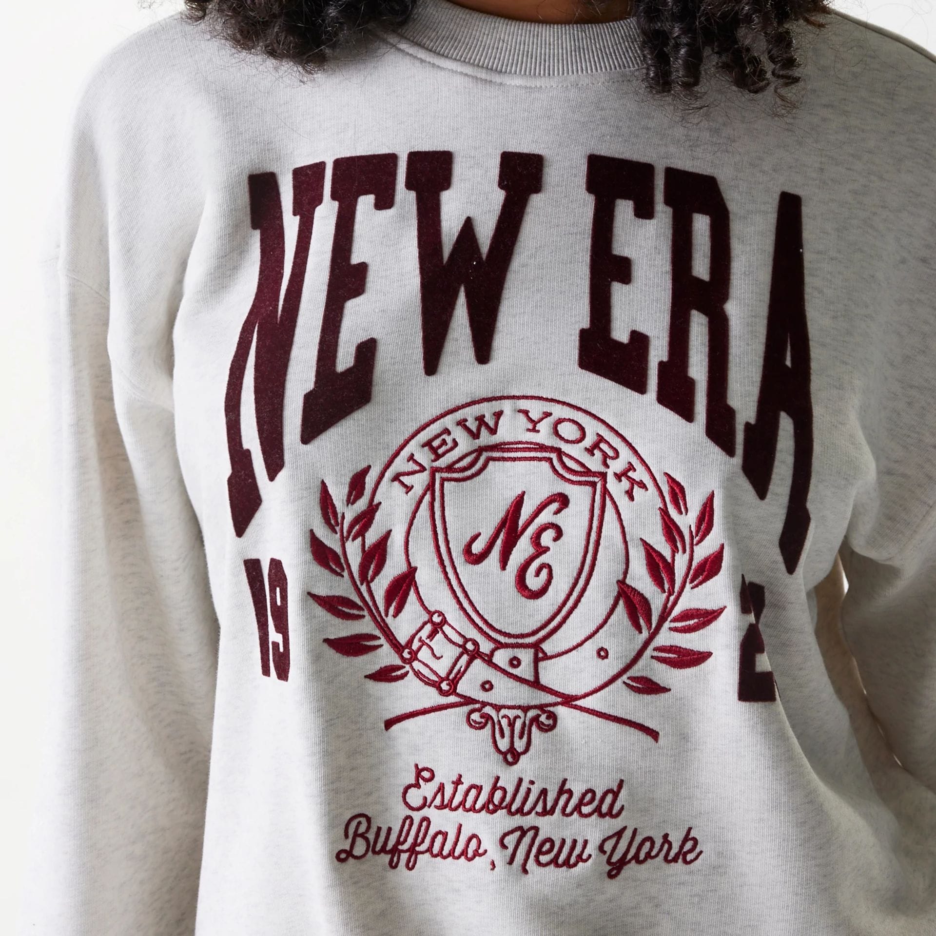 Womens New Era Crest Graphic Pastel Grey Crew Neck Sweater - Image 5