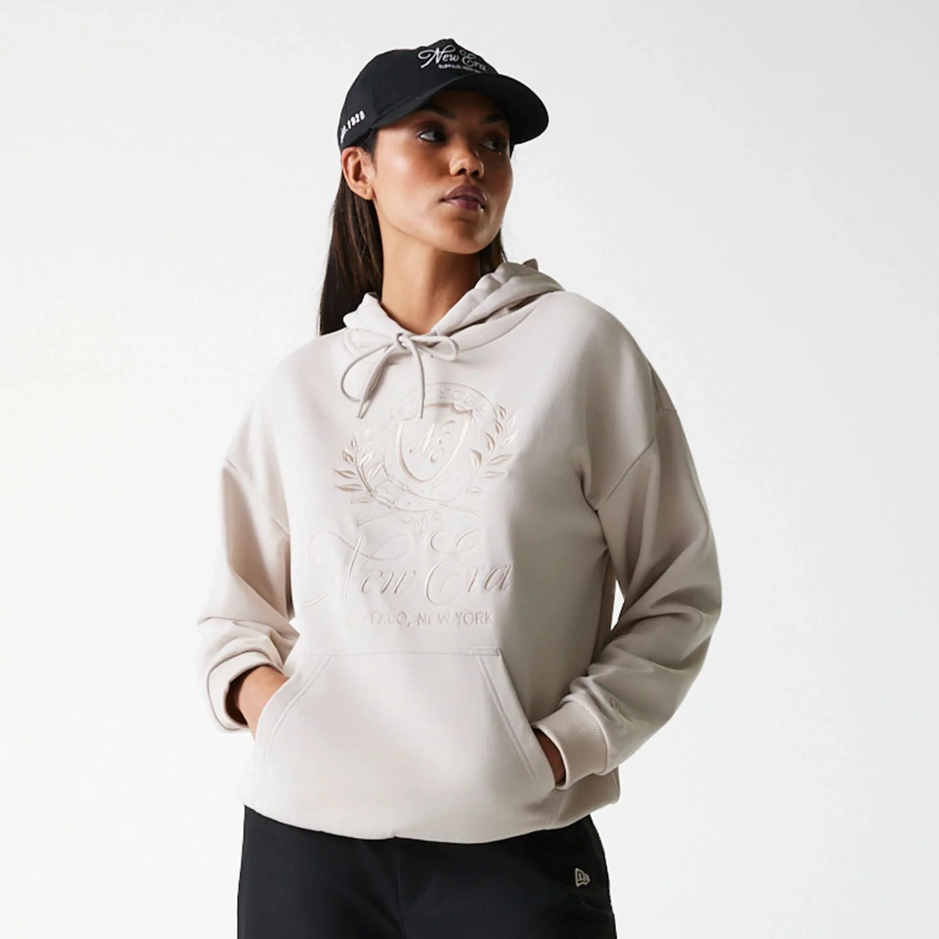 Womens New Era Crest Light Beige Pullover Hoodie - Image 3