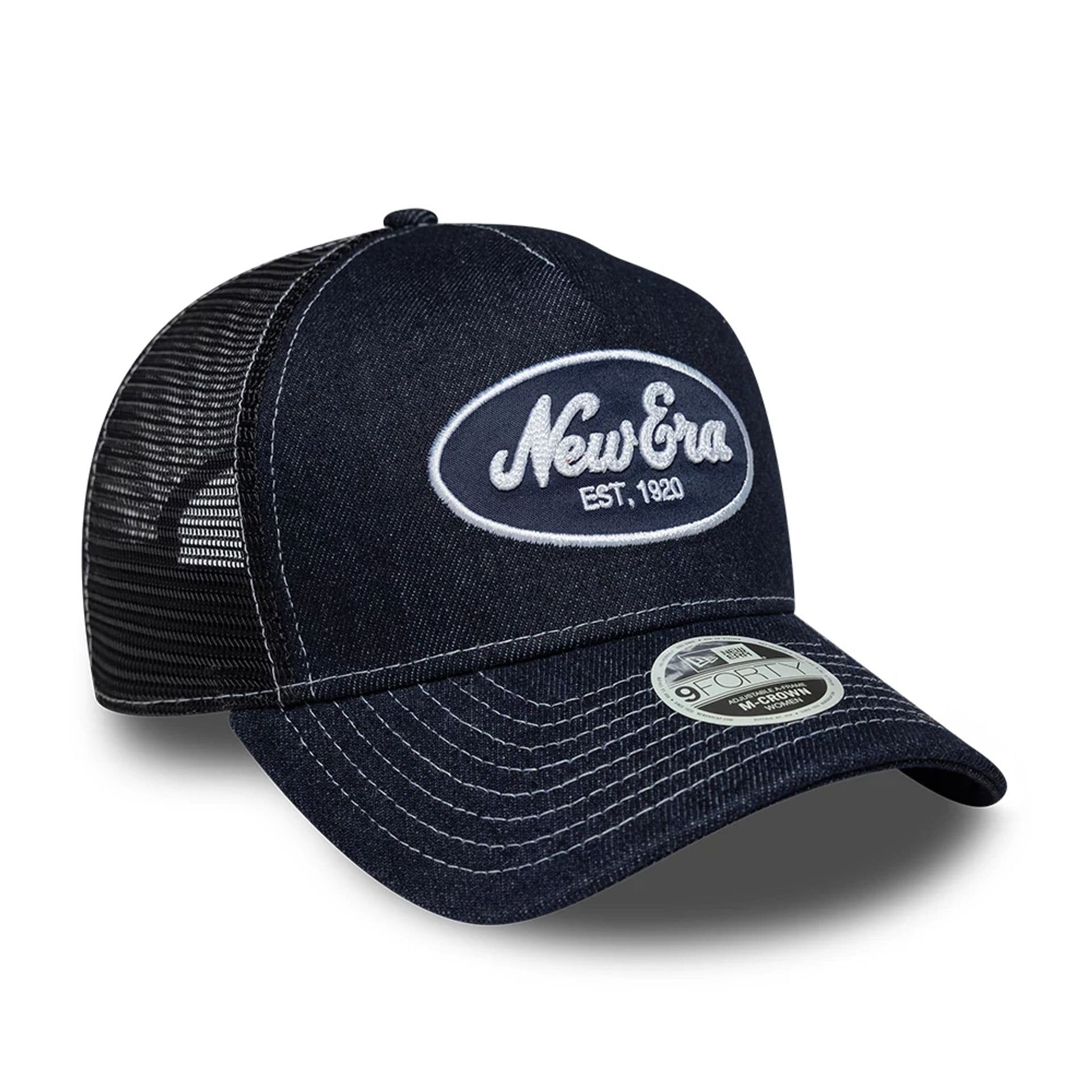 Womens New Era Denim Navy 9FORTY M-Crown A-Frame Trucker Adjustable Cap - Image 3