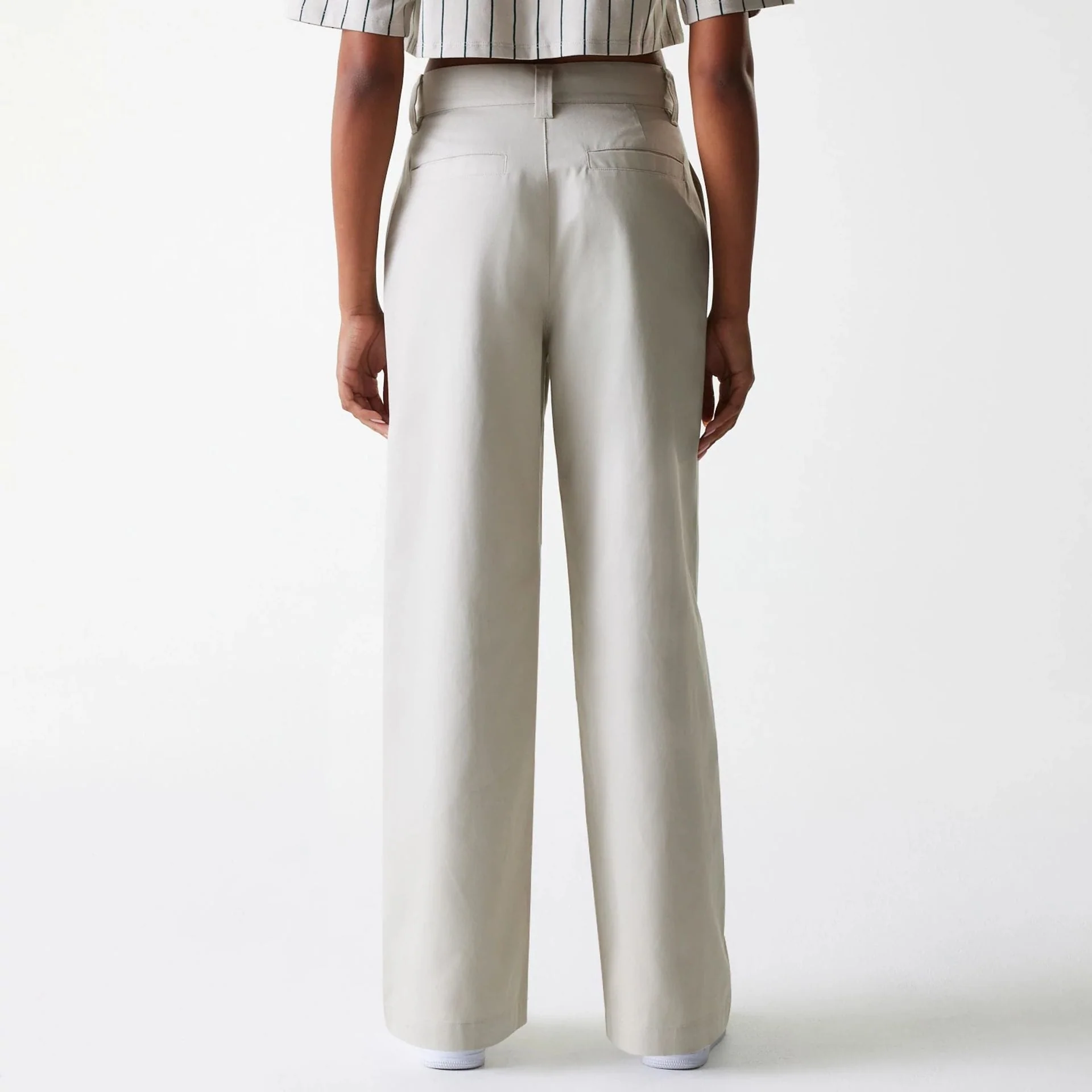 Womens New Era Light Beige Wide Leg Chino Trousers - Image 2