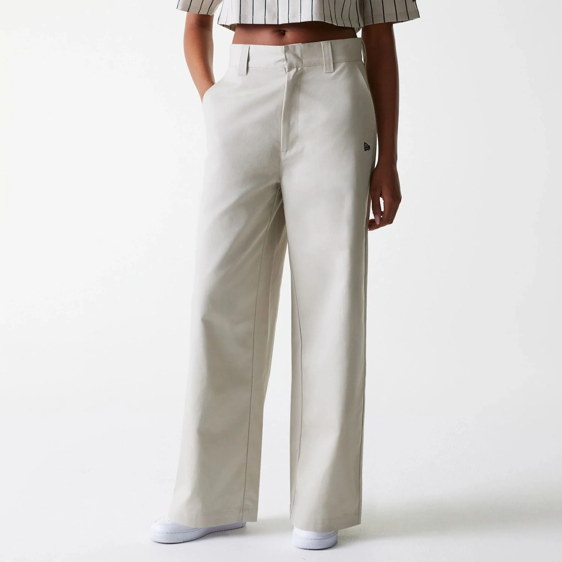 Womens New Era Light Beige Wide Leg Chino Trousers - Image 4