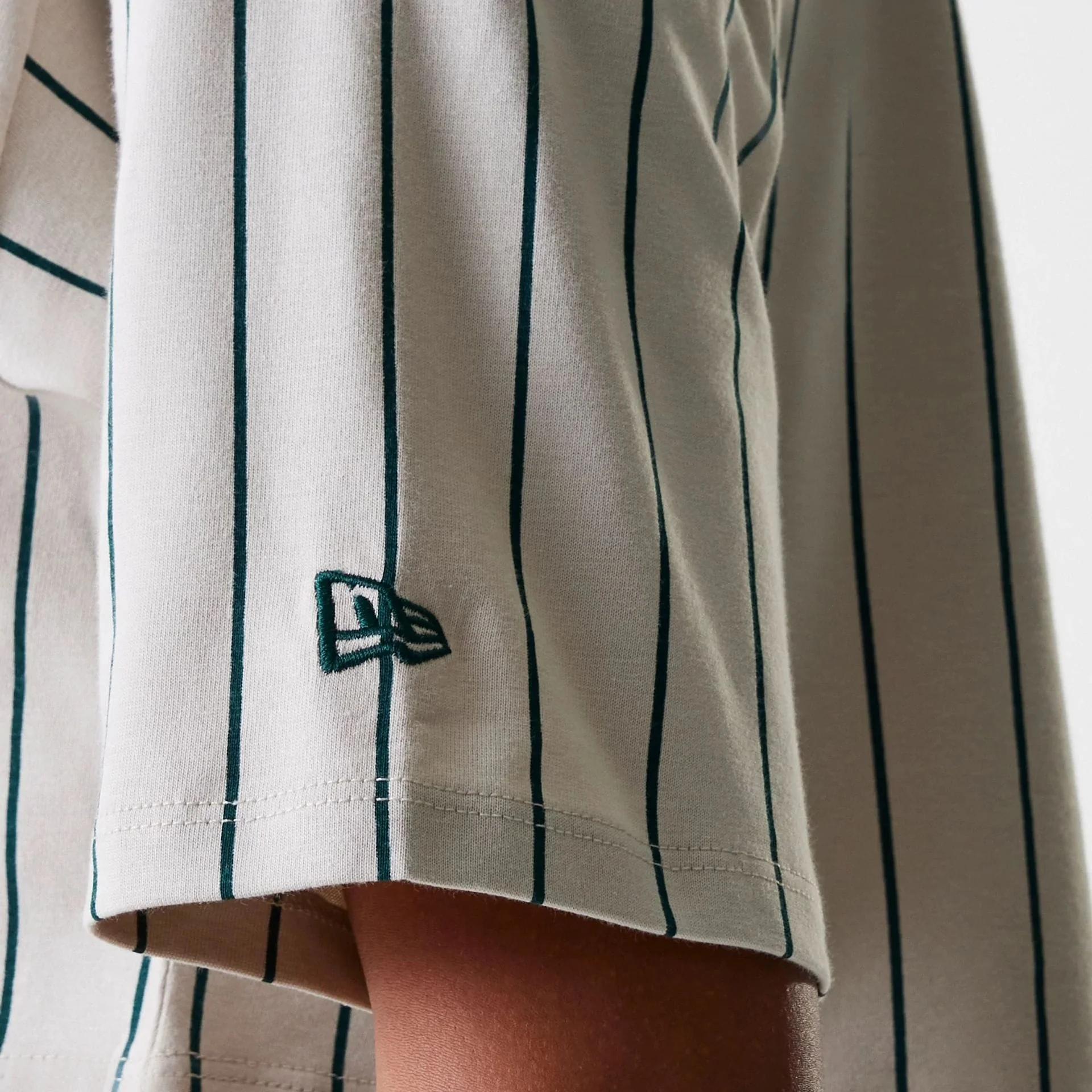 Womens New Era Pinstripe Light Beige Crop T-Shirt - Image 7