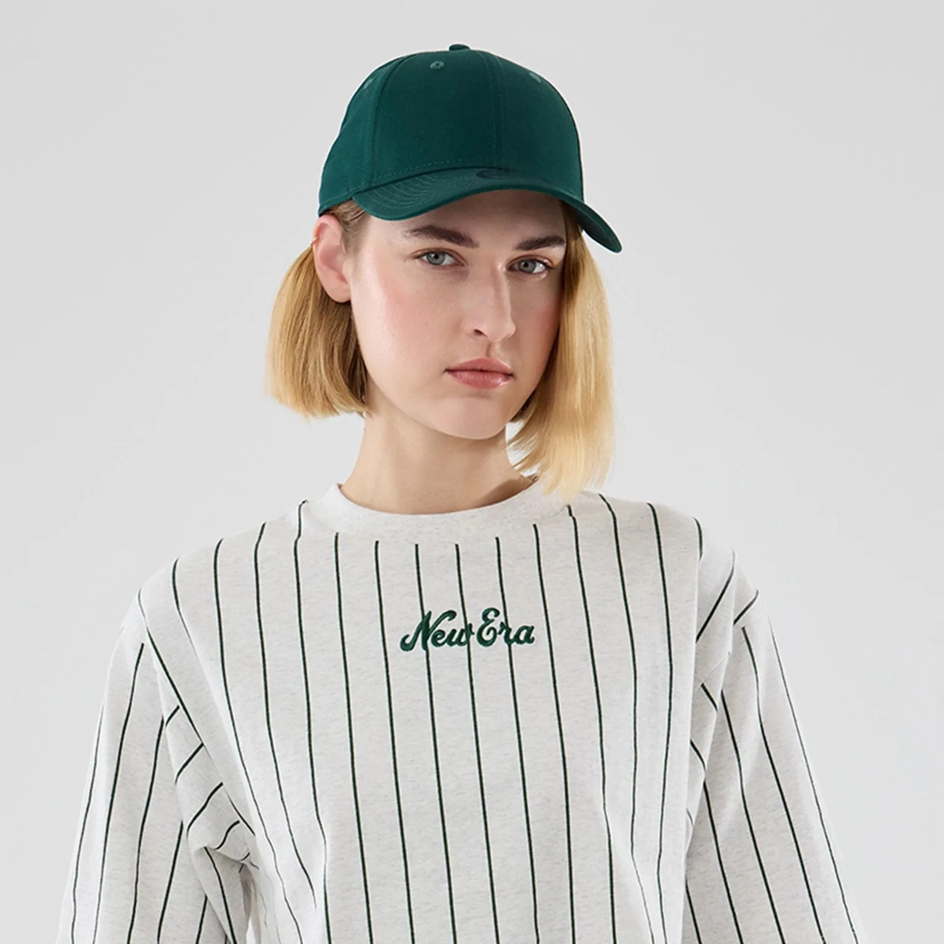Womens New Era Pinstripe Pastel Grey Cropped T-shirt - Image 6