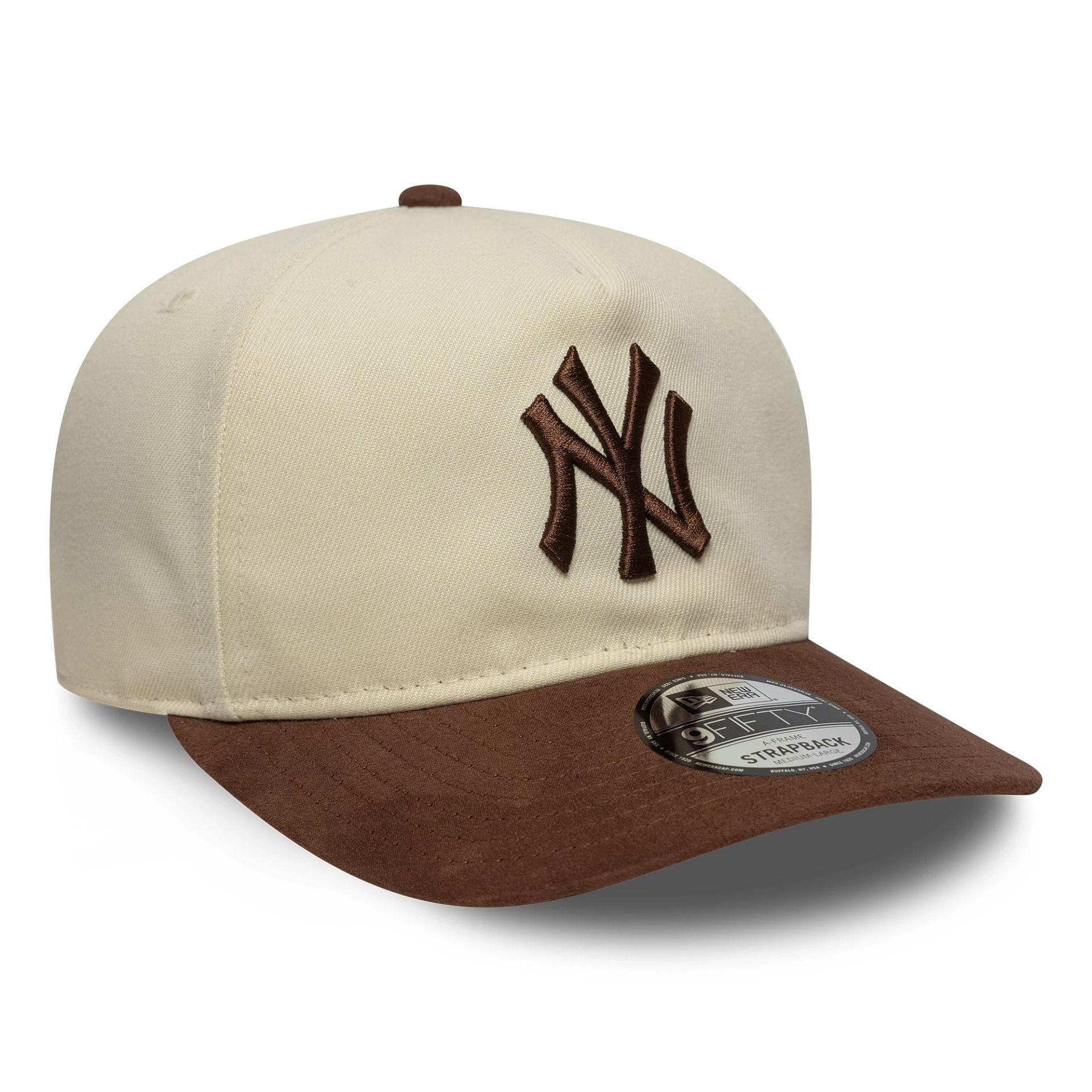 Yankees MLB Suede Visor Light Beige 9FIFTY A-Frame Snapback Cap - Image 3